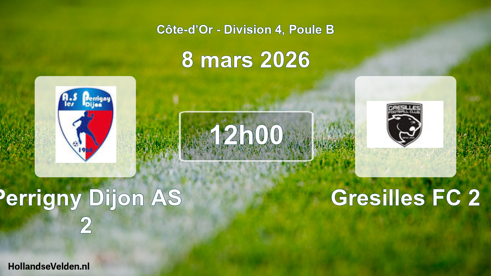 Match programmé: Perrigny Dijon AS 2 - Gresilles FC 2 (8 mars 2026)