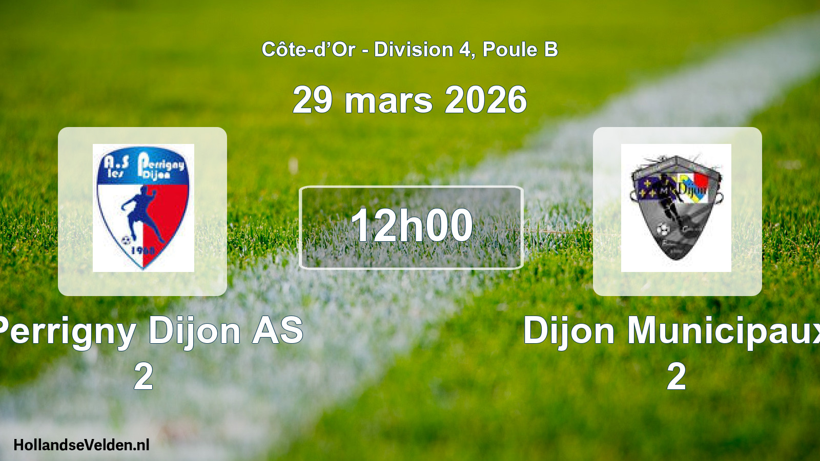 Match programmé: Perrigny Dijon AS 2 - Dijon Municipaux 2 (29 mars 2026)