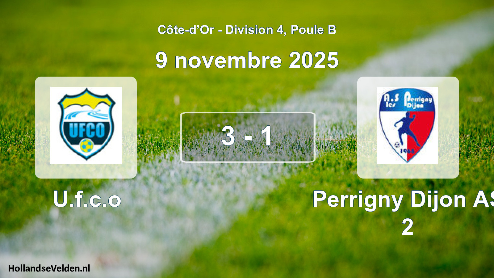 Gespeelde wedstrijd: U.f.c.o - Perrigny Dijon AS 2 3 - 1 (9 november 2025)