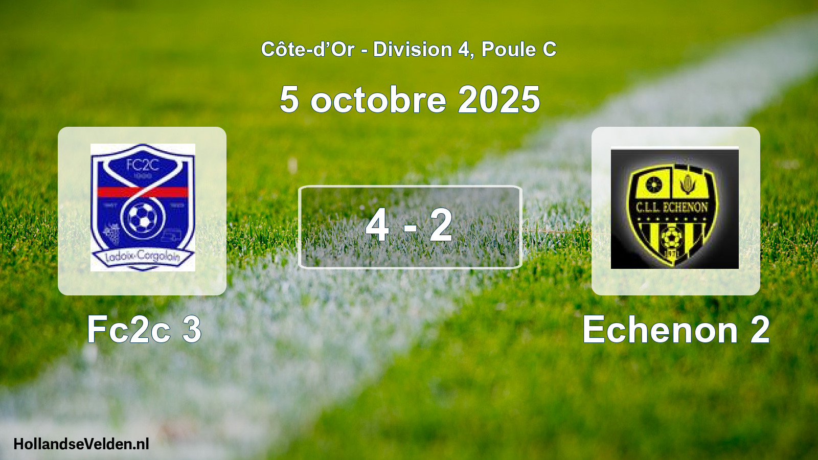 Match joué: Fc2c 3 - Echenon 2 4 - 2 (5 octobre 2025)