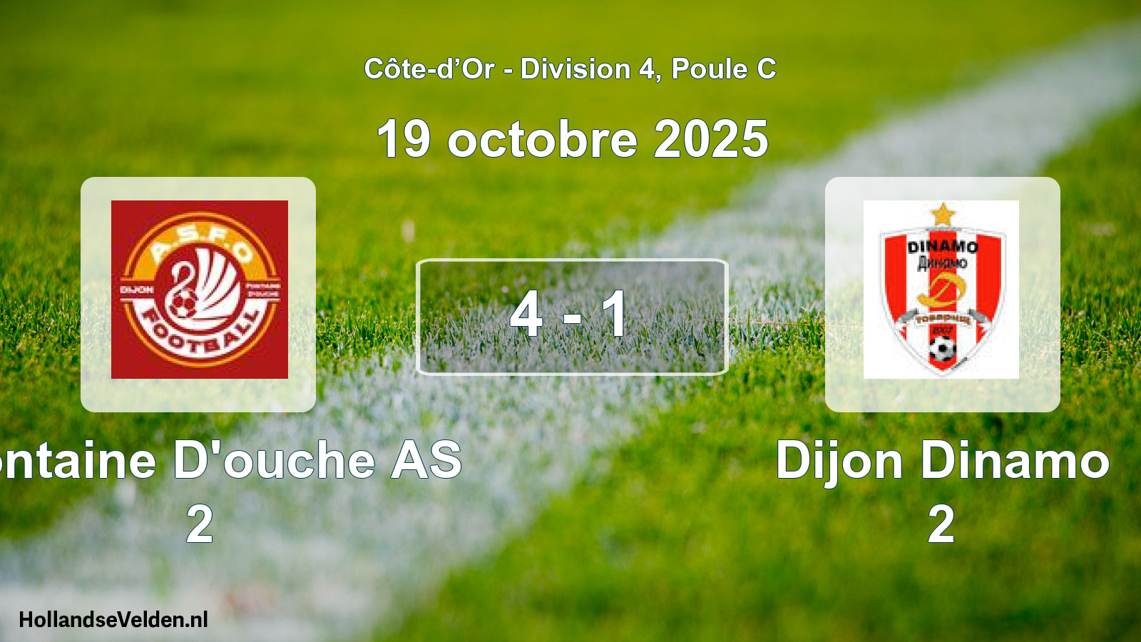Total number of matches played: Fontaine D'ouche AS 2 - Dijon Dinamo 2 4 - 1 (19 October 2025)