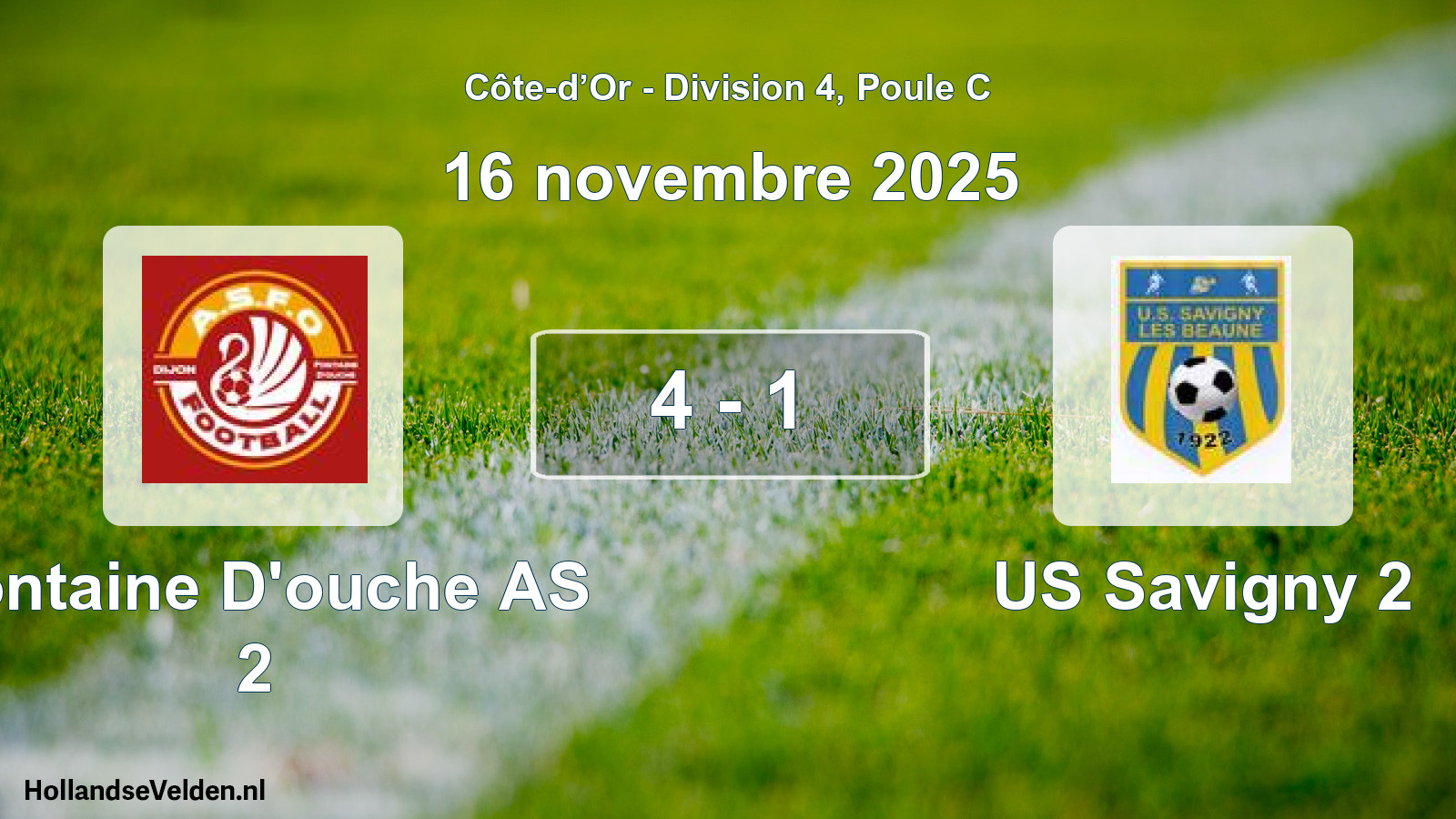 Match joué: Fontaine D'ouche AS 2 - US Savigny 2 4 - 1 (16 novembre 2025)