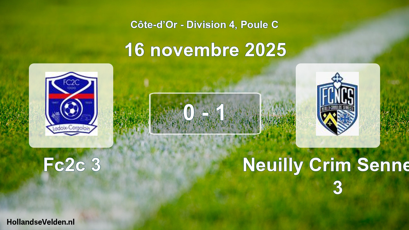 Match joué: Fc2c 3 - Neuilly Crim Sennece 3 0 - 1 (16 novembre 2025)