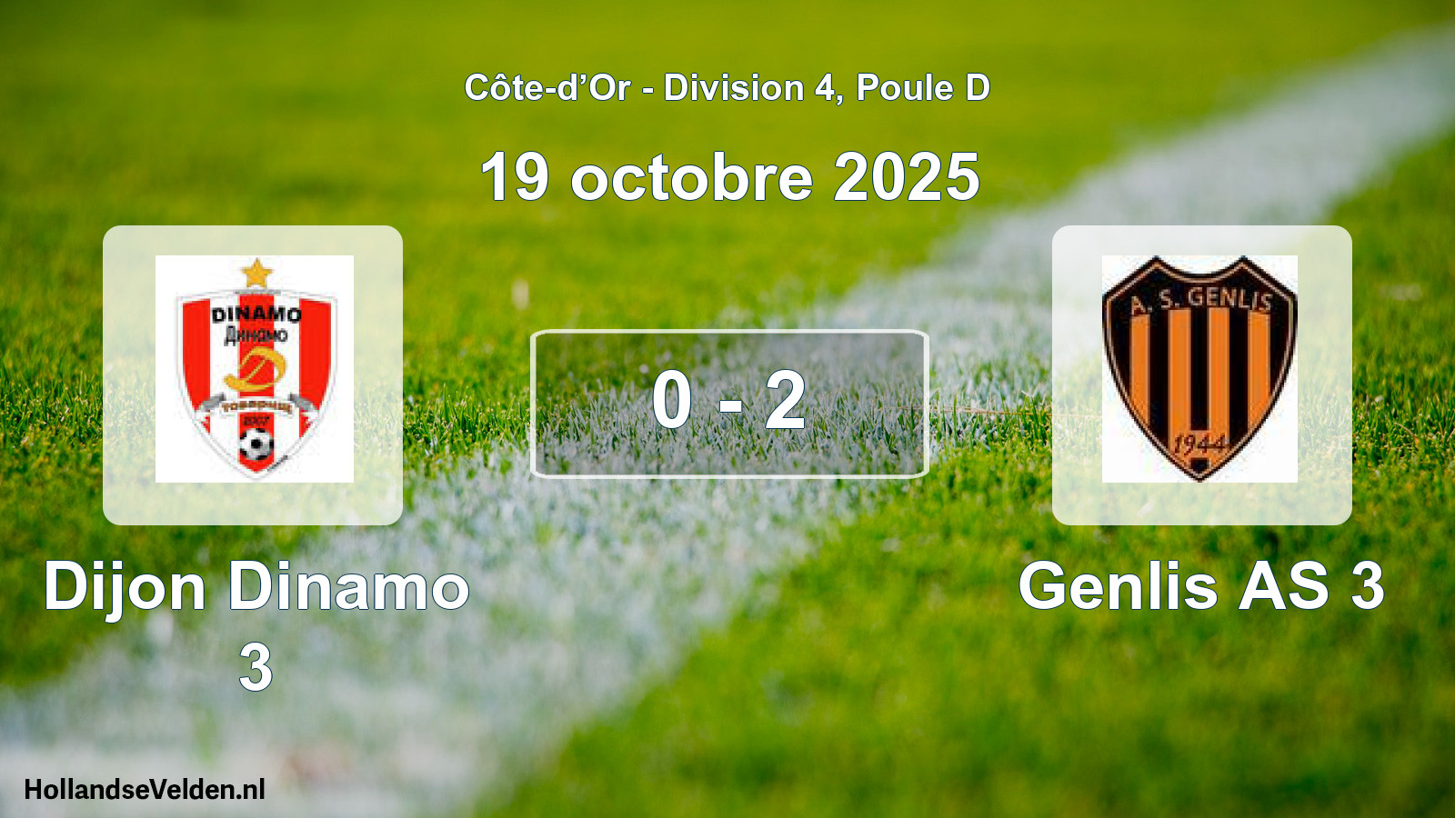 Match joué: Dijon Dinamo 3 - Genlis AS 3 0 - 2 (19 octobre 2025)