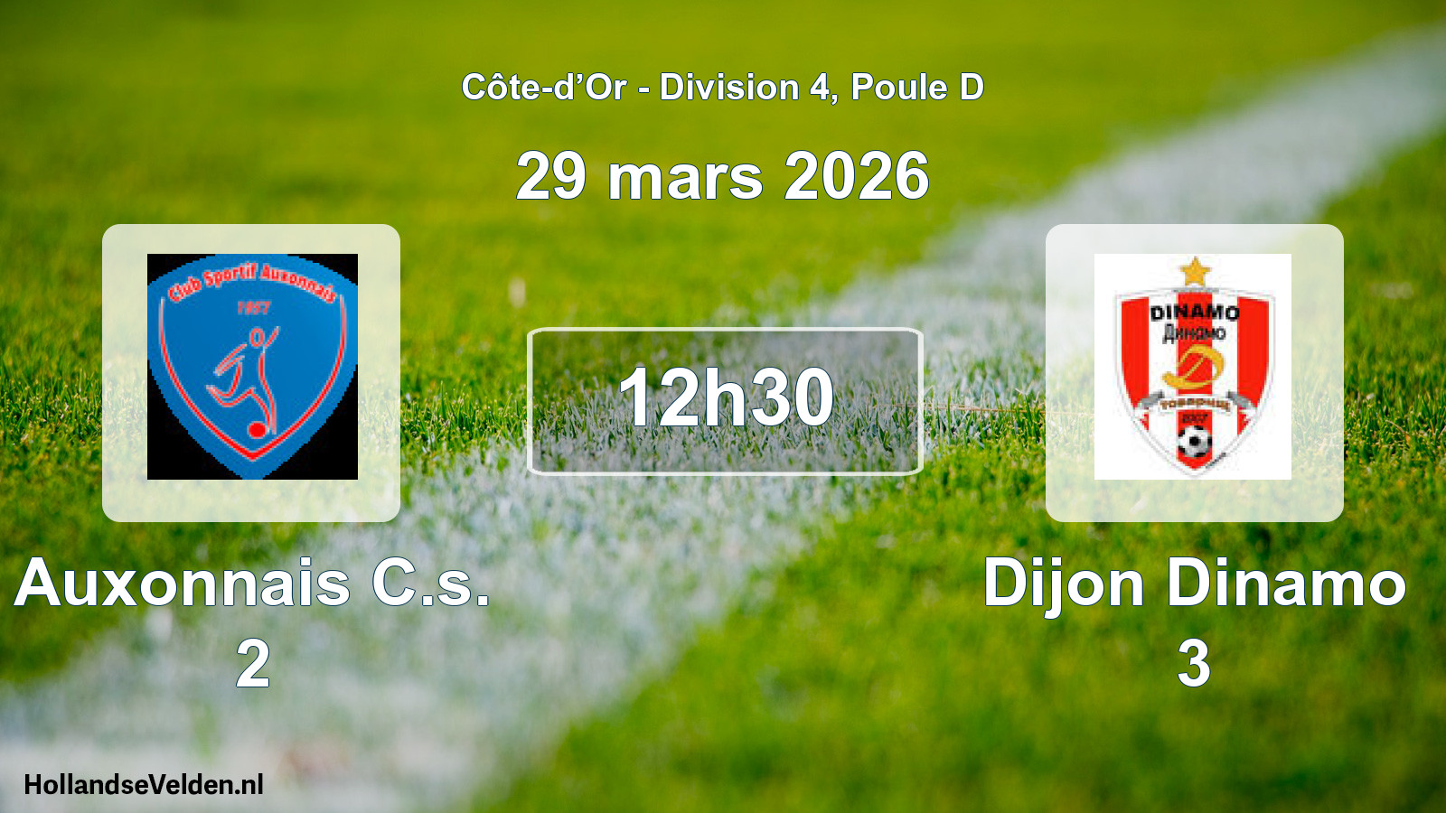 Match programmé: Auxonnais C.s. 2 - Dijon Dinamo 3 (29 mars 2026)