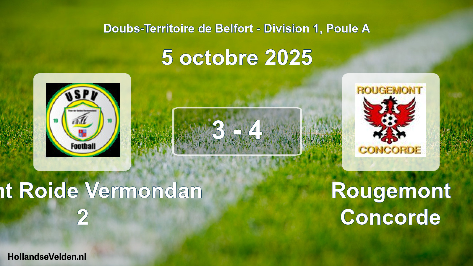 Match joué: Pont Roide Vermondan 2 - Rougemont Concorde 3 - 4 (5 octobre 2025)