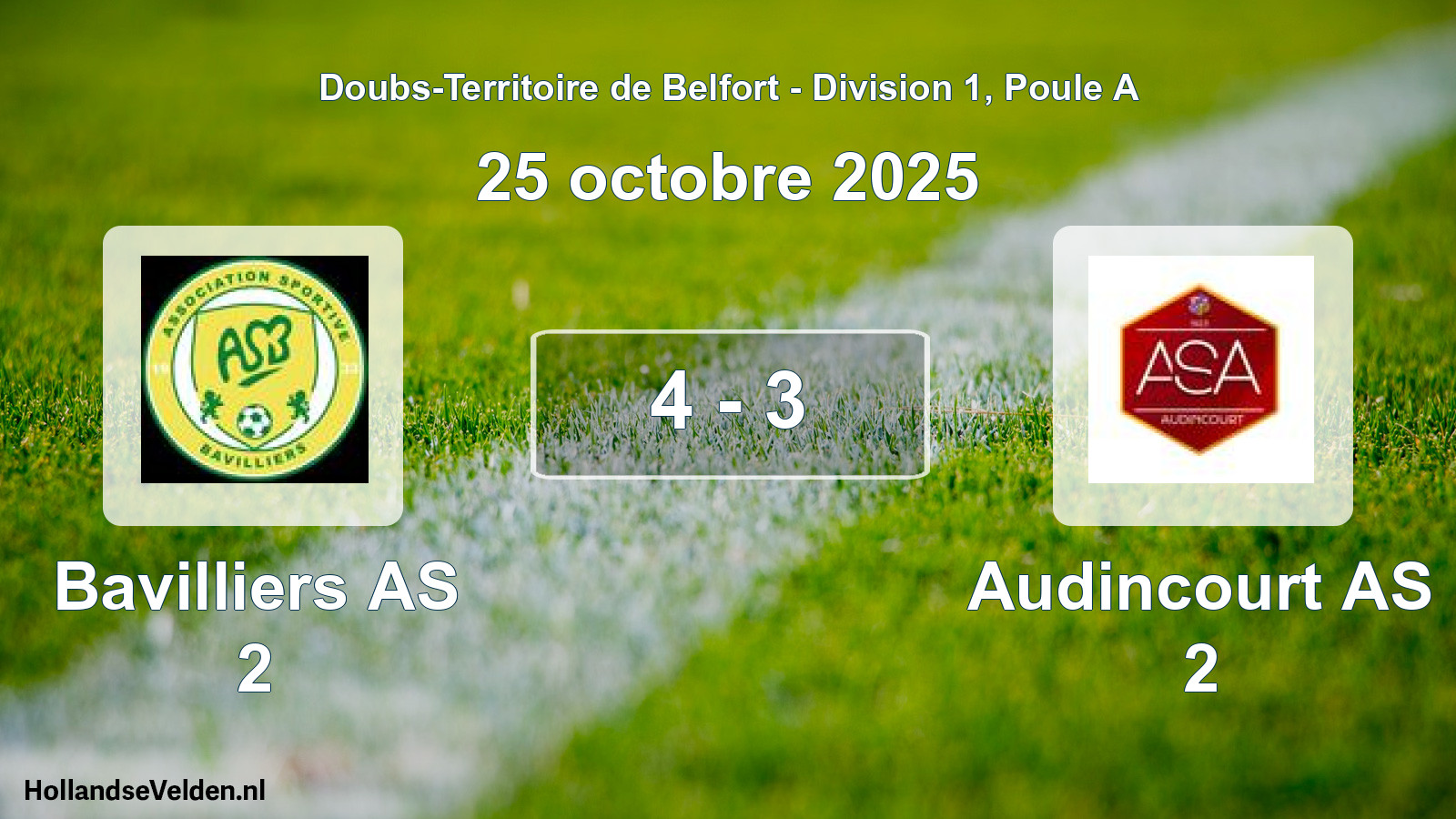 Match joué: Bavilliers AS 2 - Audincourt AS 2 4 - 3 (25 octobre 2025)
