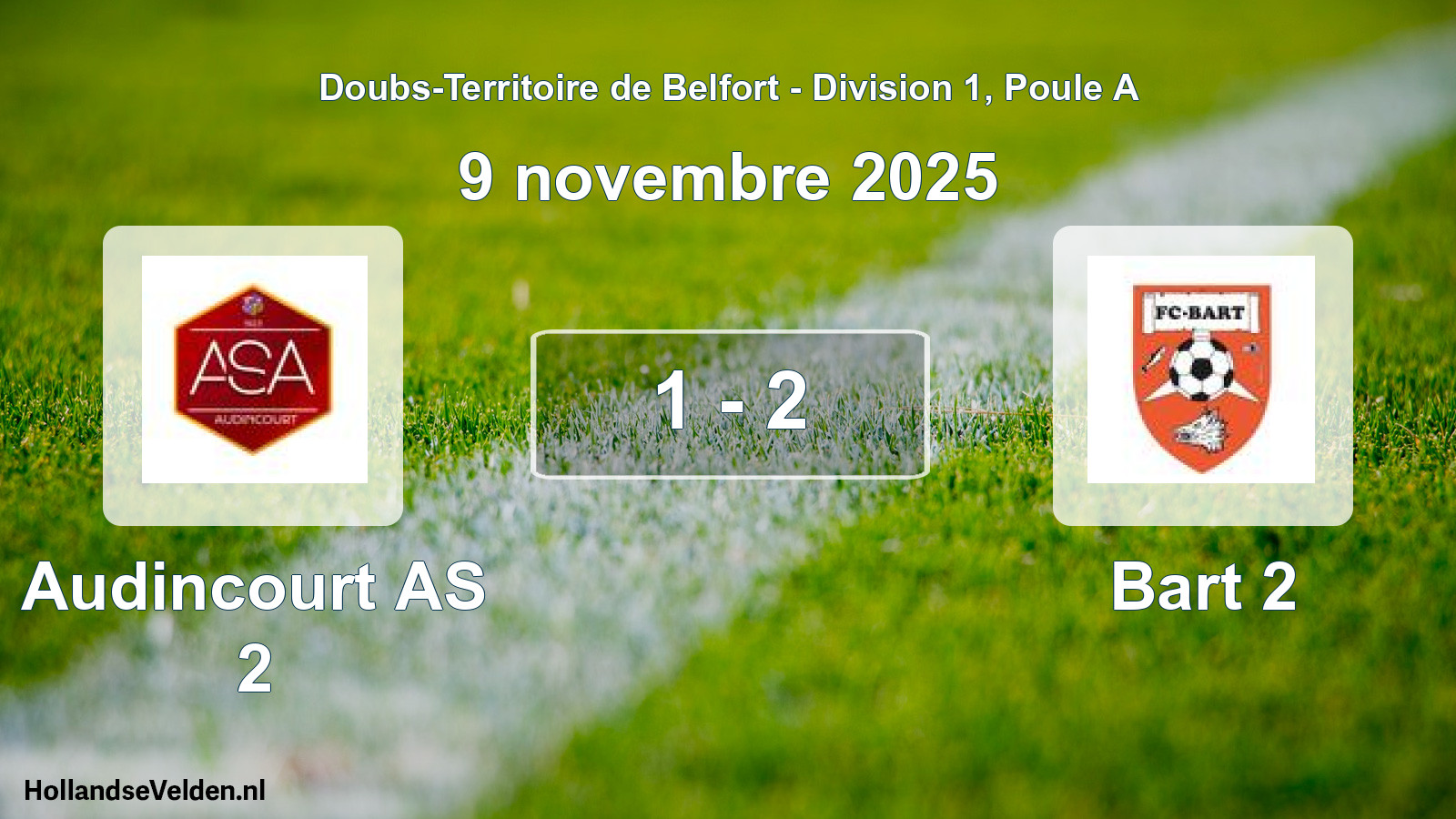 Total number of matches played: Audincourt AS 2 - Bart 2 1 - 2 (9 November 2025)