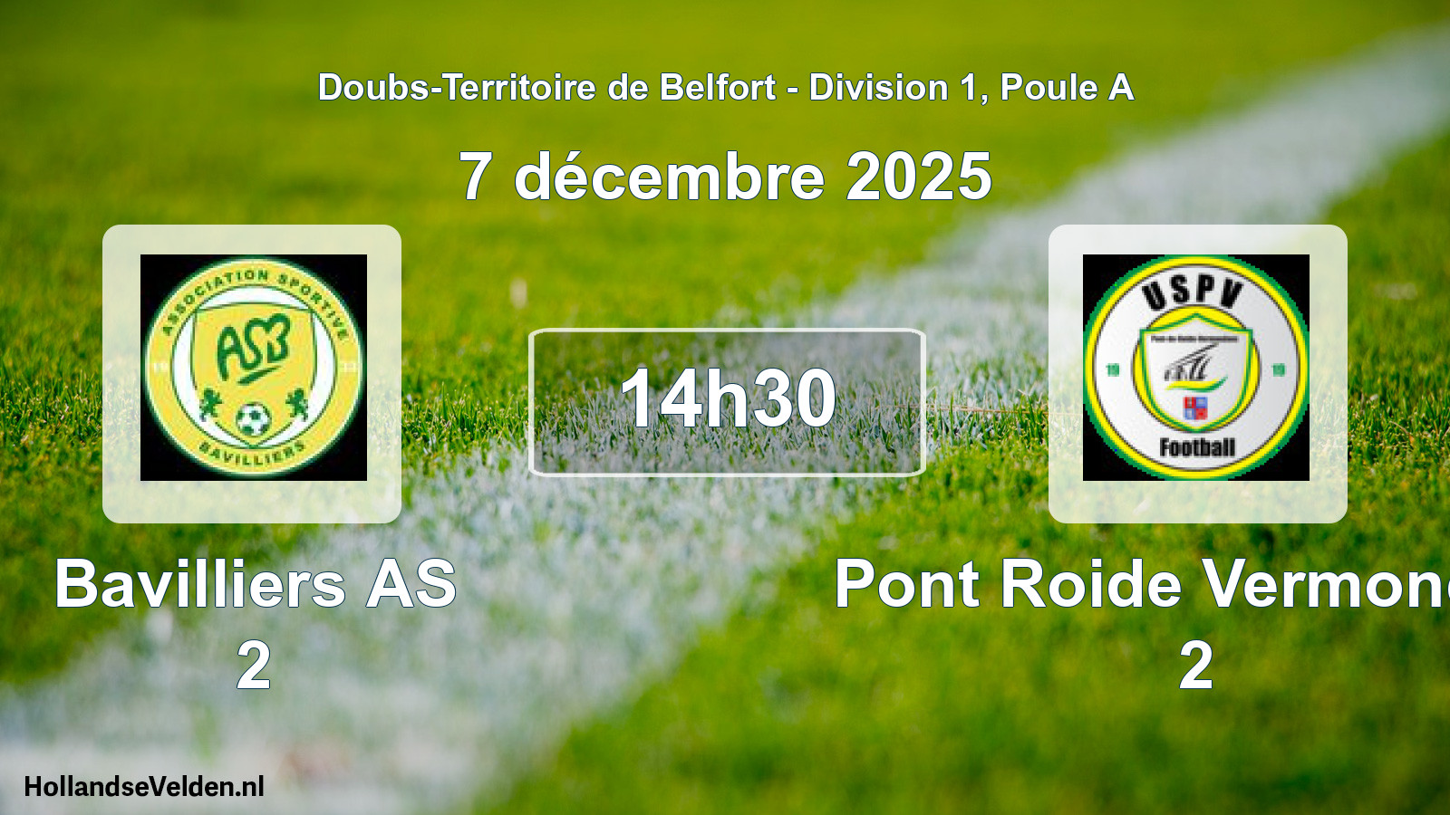 Match programmé: Bavilliers AS 2 - Pont Roide Vermondan 2 (7 décembre 2025)