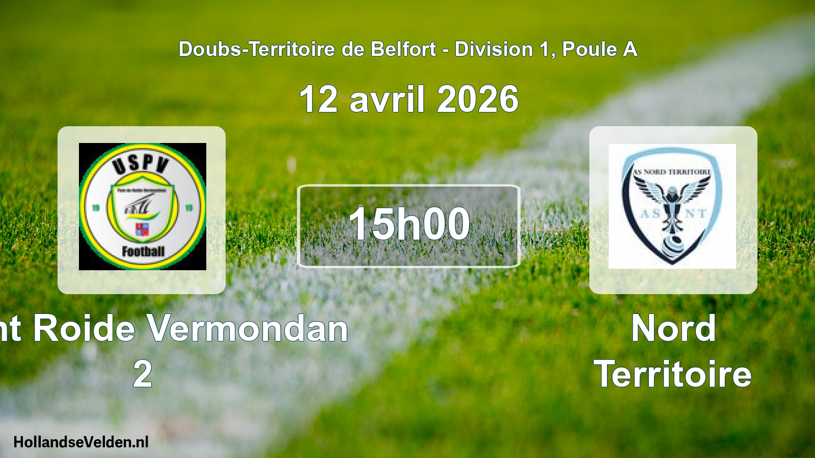 Match programmé: Pont Roide Vermondan 2 - Nord Territoire (12 avril 2026)