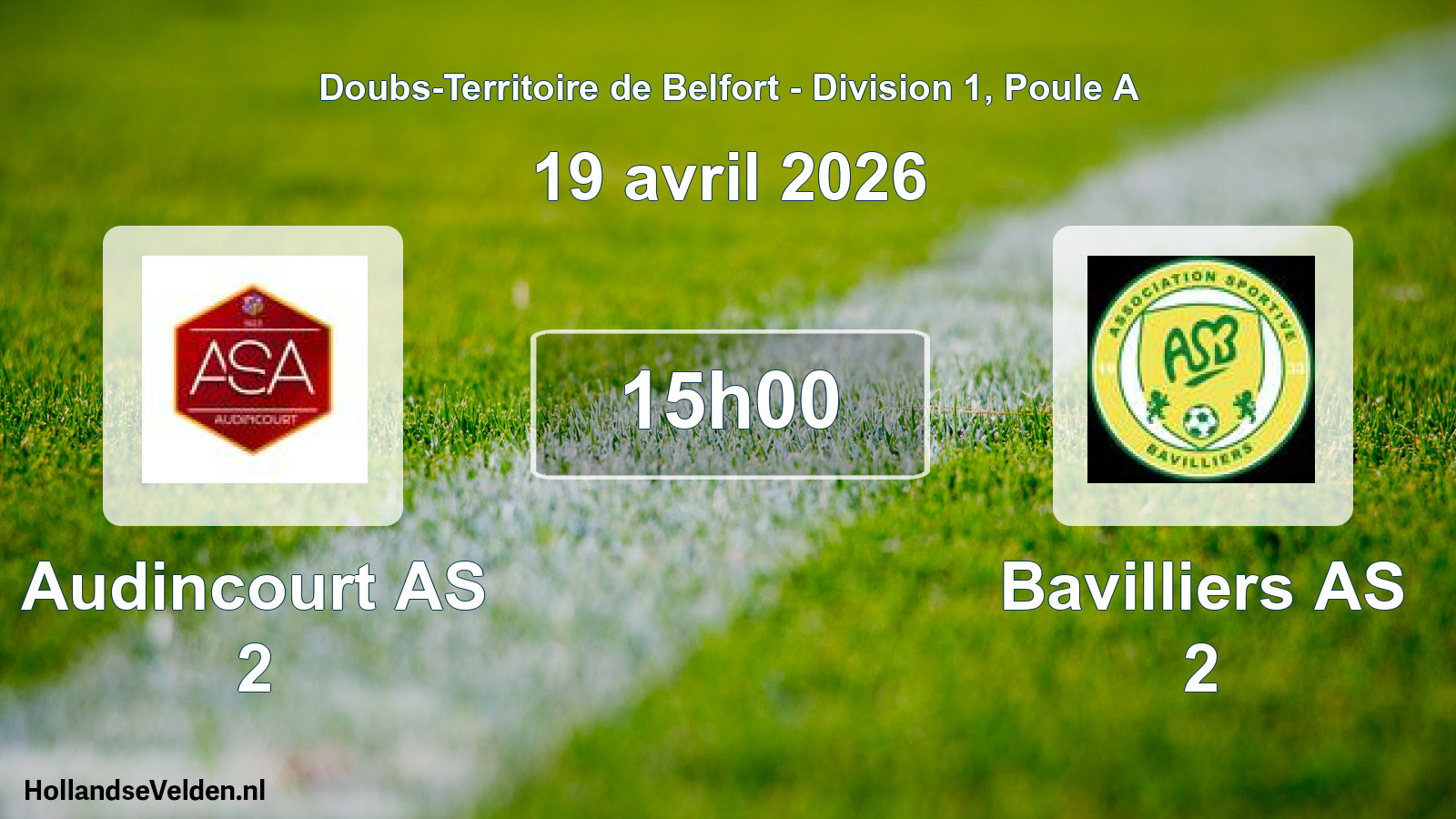 Match programmé: Audincourt AS 2 - Bavilliers AS 2 (19 avril 2026)