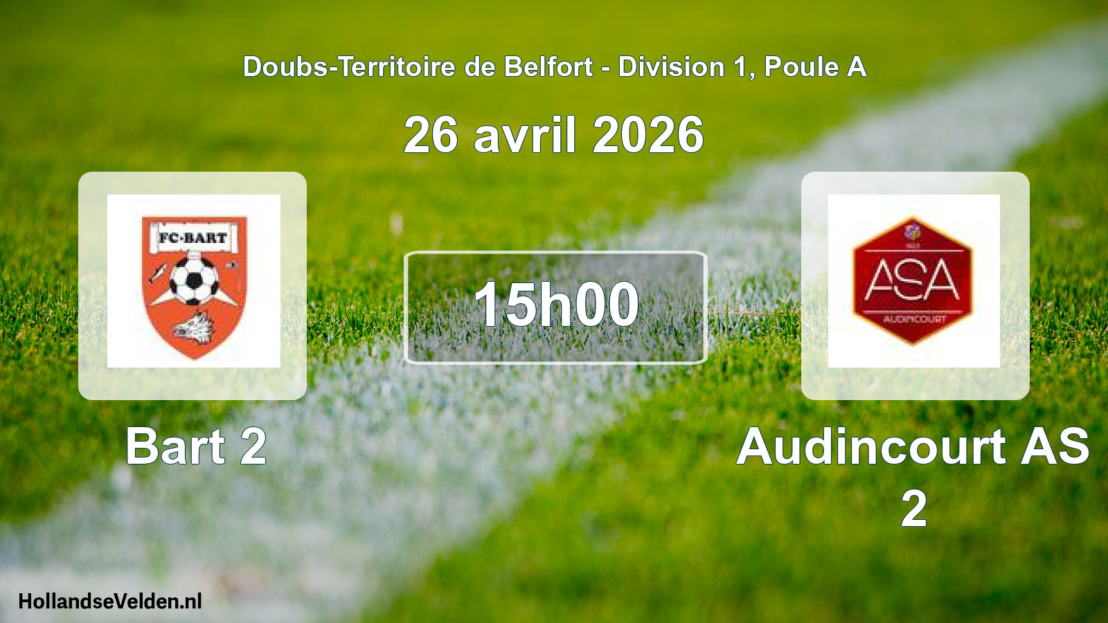 Match programmé: Bart 2 - Audincourt AS 2 (26 avril 2026)