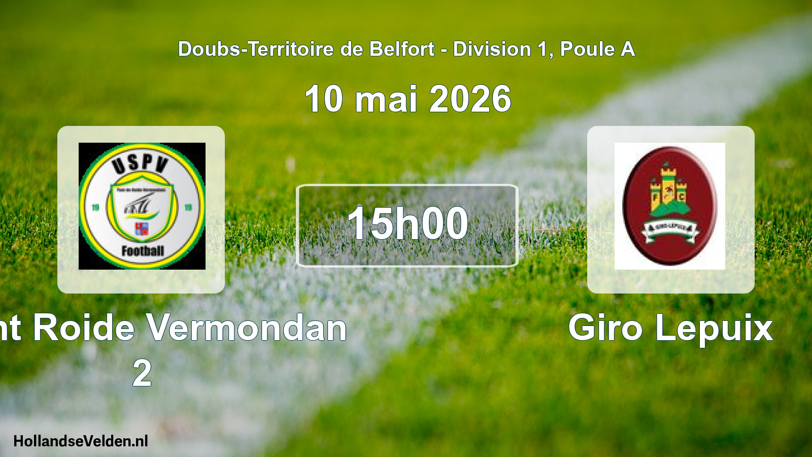 Match programmé: Pont Roide Vermondan 2 - Giro Lepuix (10 mai 2026)