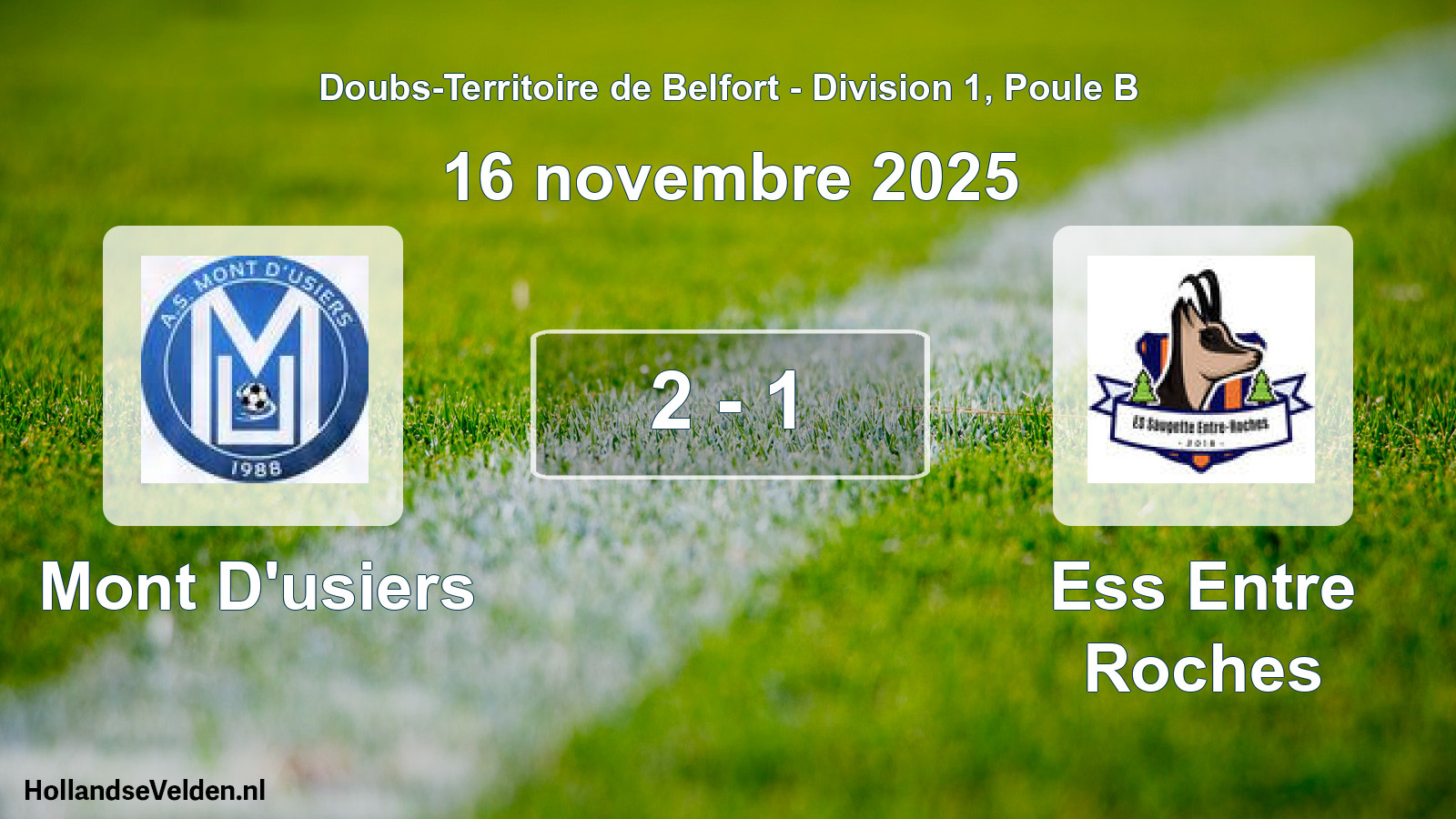 Match joué: Mont D'usiers - Ess Entre Roches 2 - 1 (16 novembre 2025)