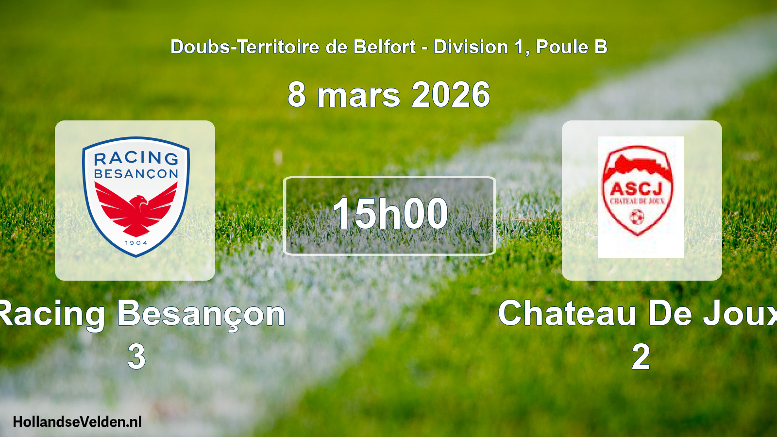 Match programmé: Racing Besançon 3 - Chateau De Joux 2 (8 mars 2026)