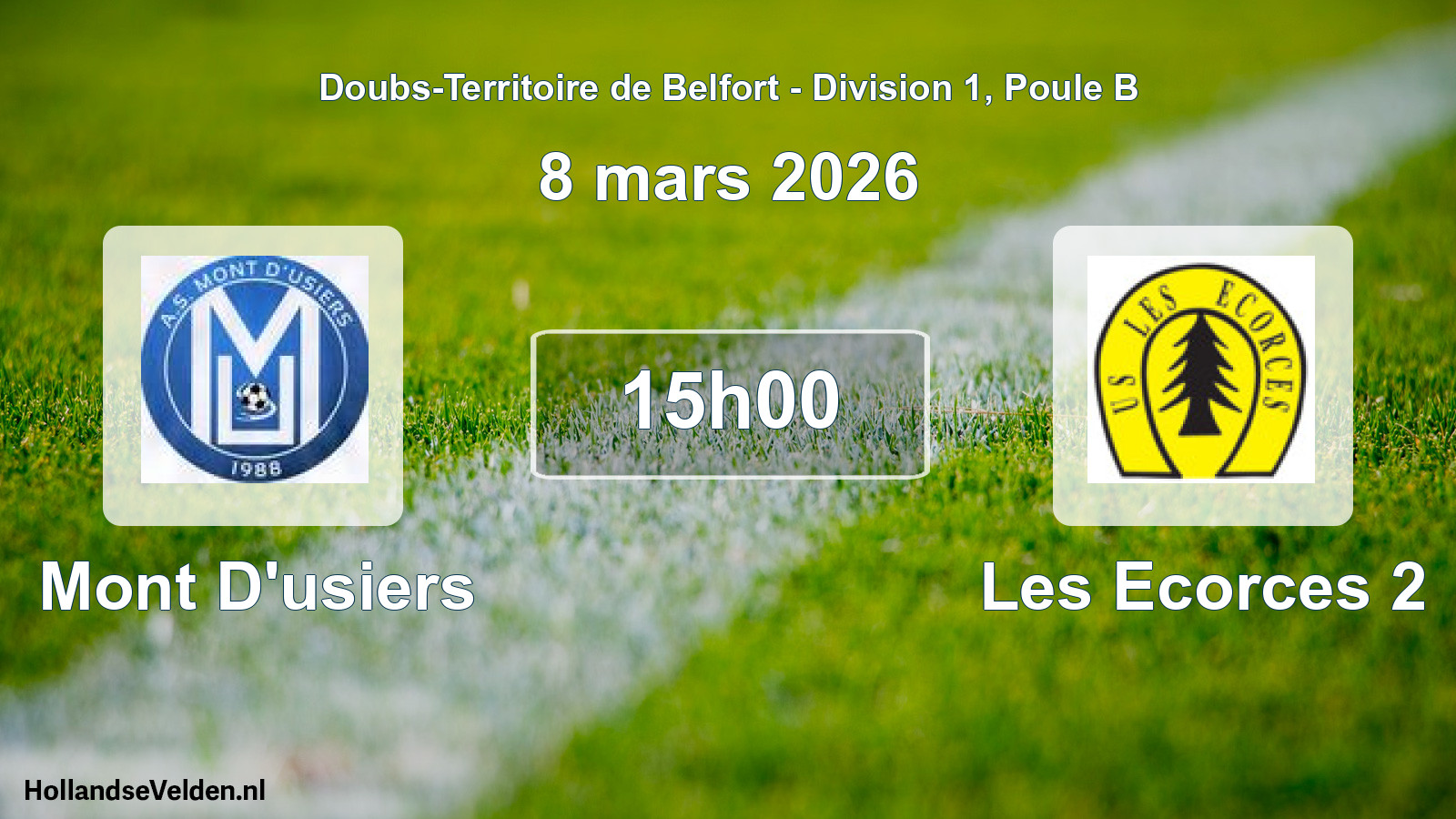 Match programmé: Mont D'usiers - Les Ecorces 2 (8 mars 2026)