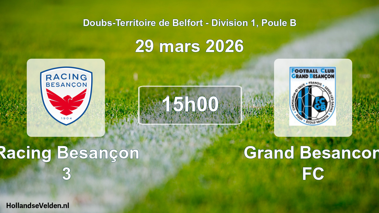 Match programmé: Racing Besançon 3 - Grand Besancon FC (29 mars 2026)