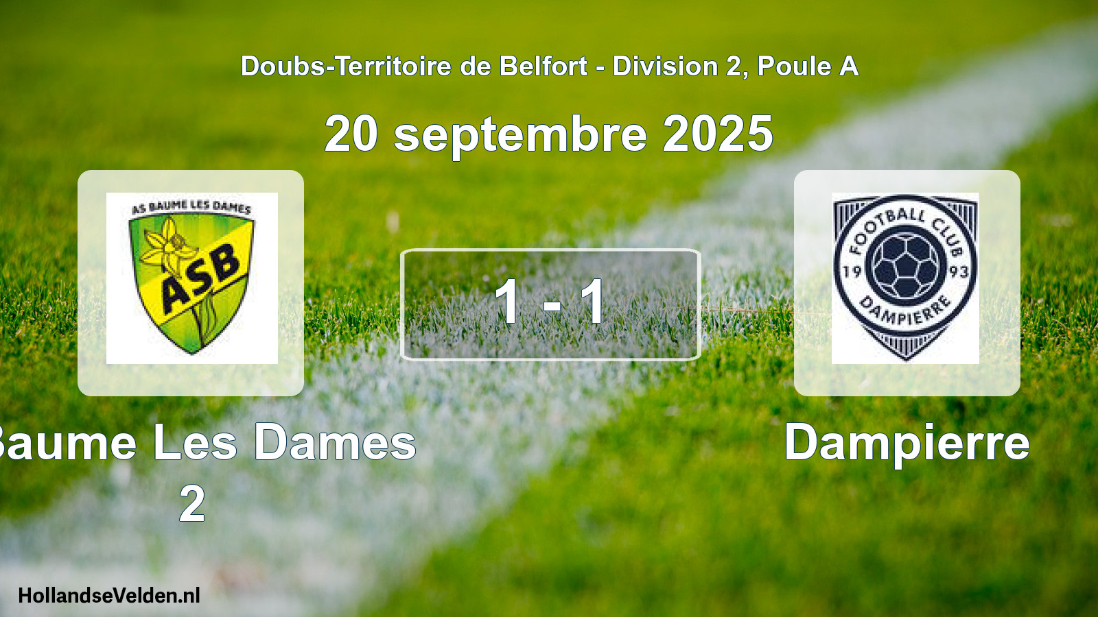 Gespeelde wedstrijd: Baume Les Dames 2 - Dampierre 1 - 1 (20 september 2025)