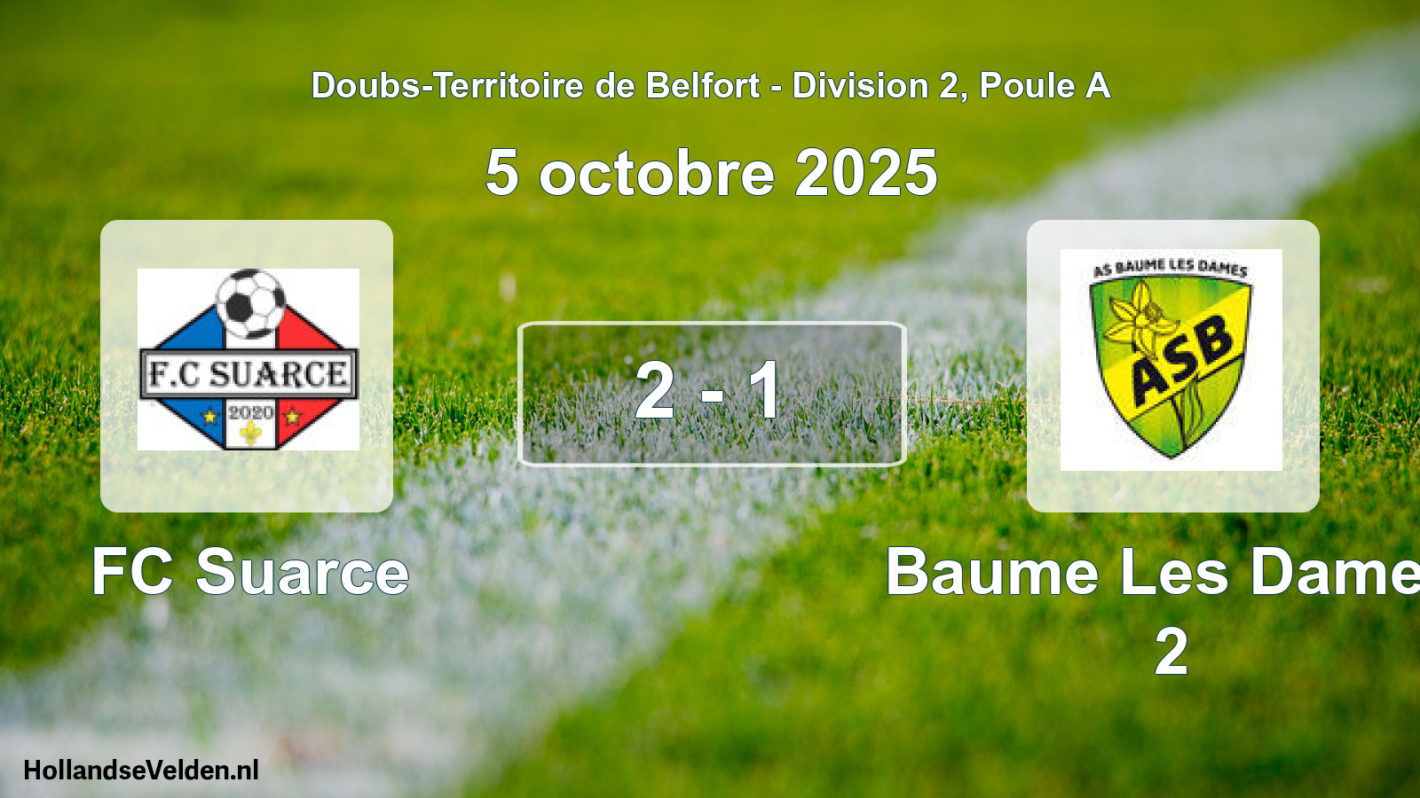 Match joué: FC Suarce - Baume Les Dames 2 2 - 1 (5 octobre 2025)