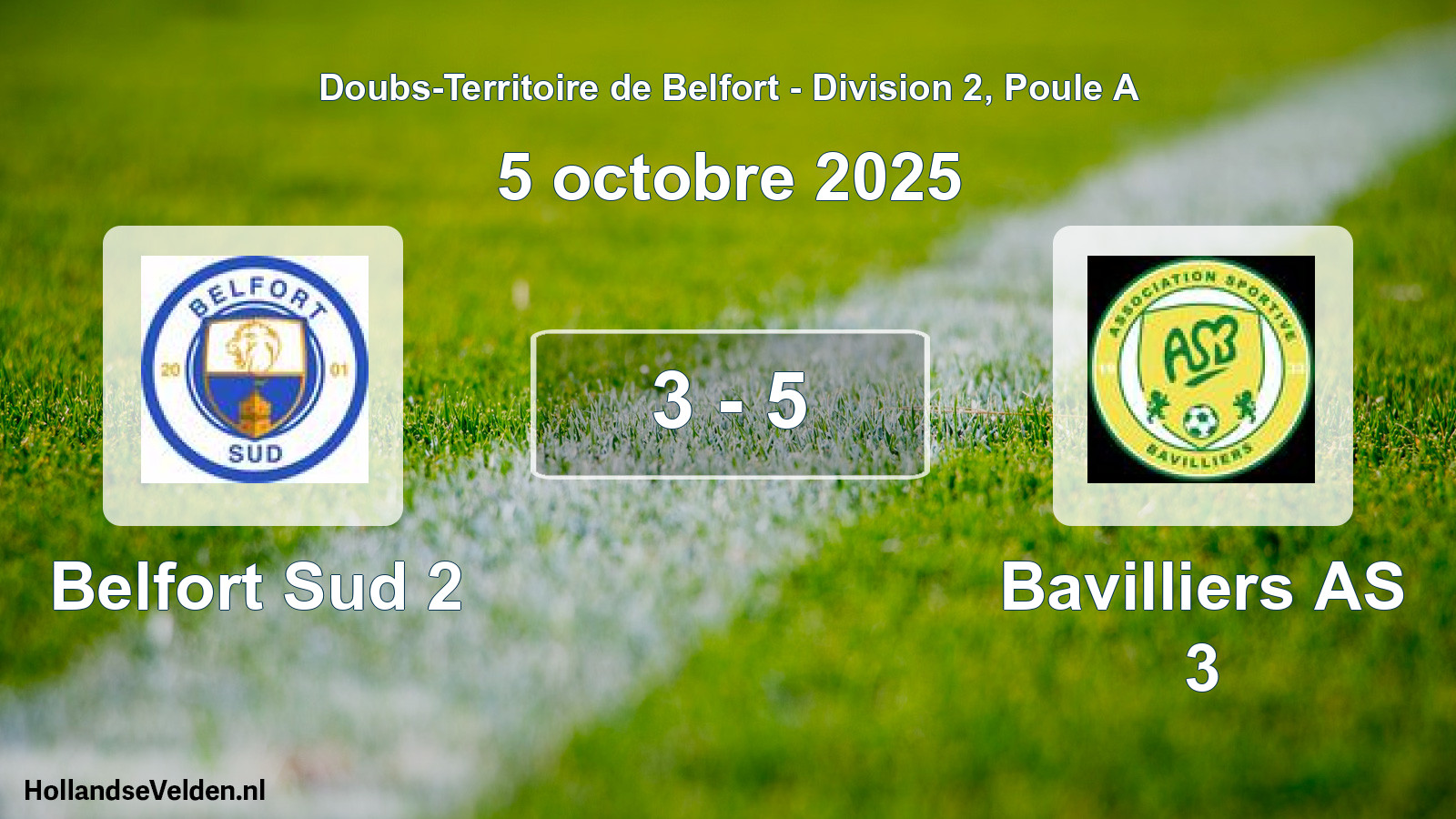Match joué: Belfort Sud 2 - Bavilliers AS 3 3 - 5 (5 octobre 2025)