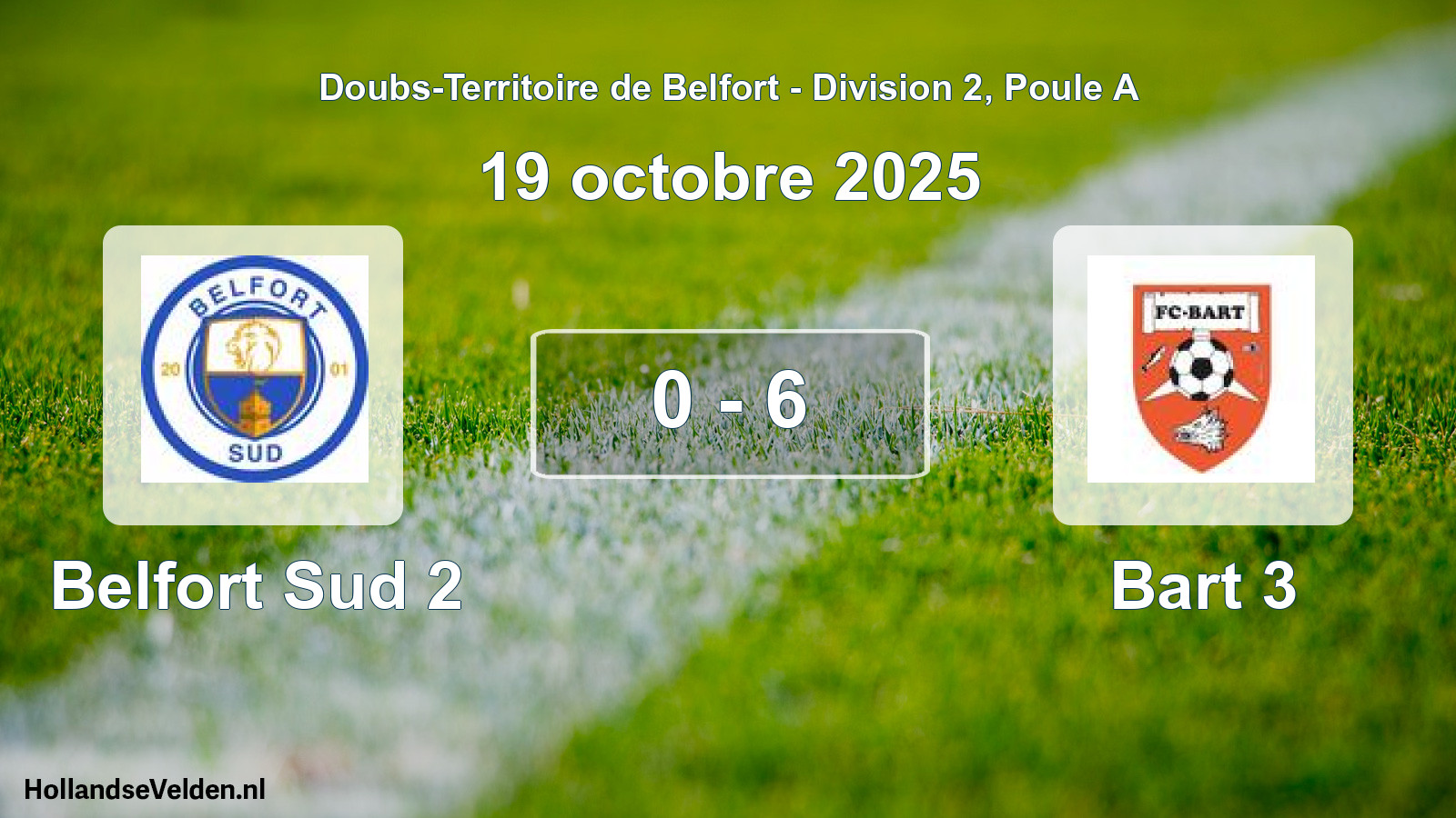 Match joué: Belfort Sud 2 - Bart 3 0 - 6 (19 octobre 2025)