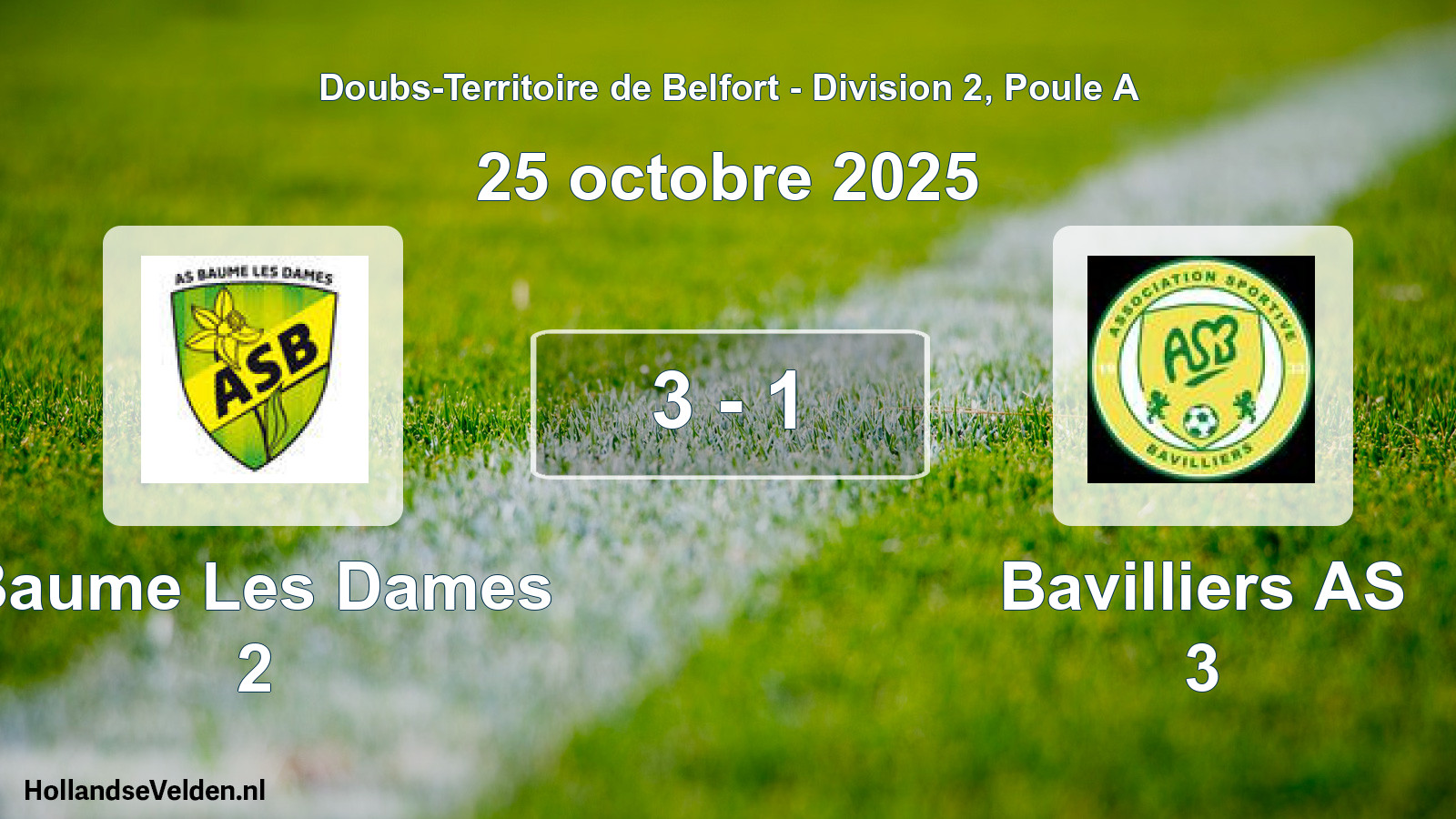 Match joué: Baume Les Dames 2 - Bavilliers AS 3 3 - 1 (25 octobre 2025)