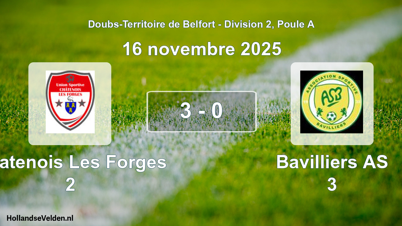 Match joué: Chatenois Les Forges 2 - Bavilliers AS 3 3 - 0 (16 novembre 2025)