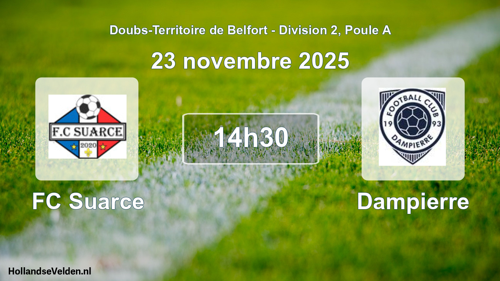 Match programmé: FC Suarce - Dampierre (23 novembre 2025)