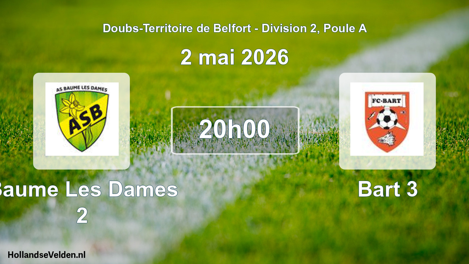 Match programmé: Baume Les Dames 2 - Bart 3 (2 mai 2026)
