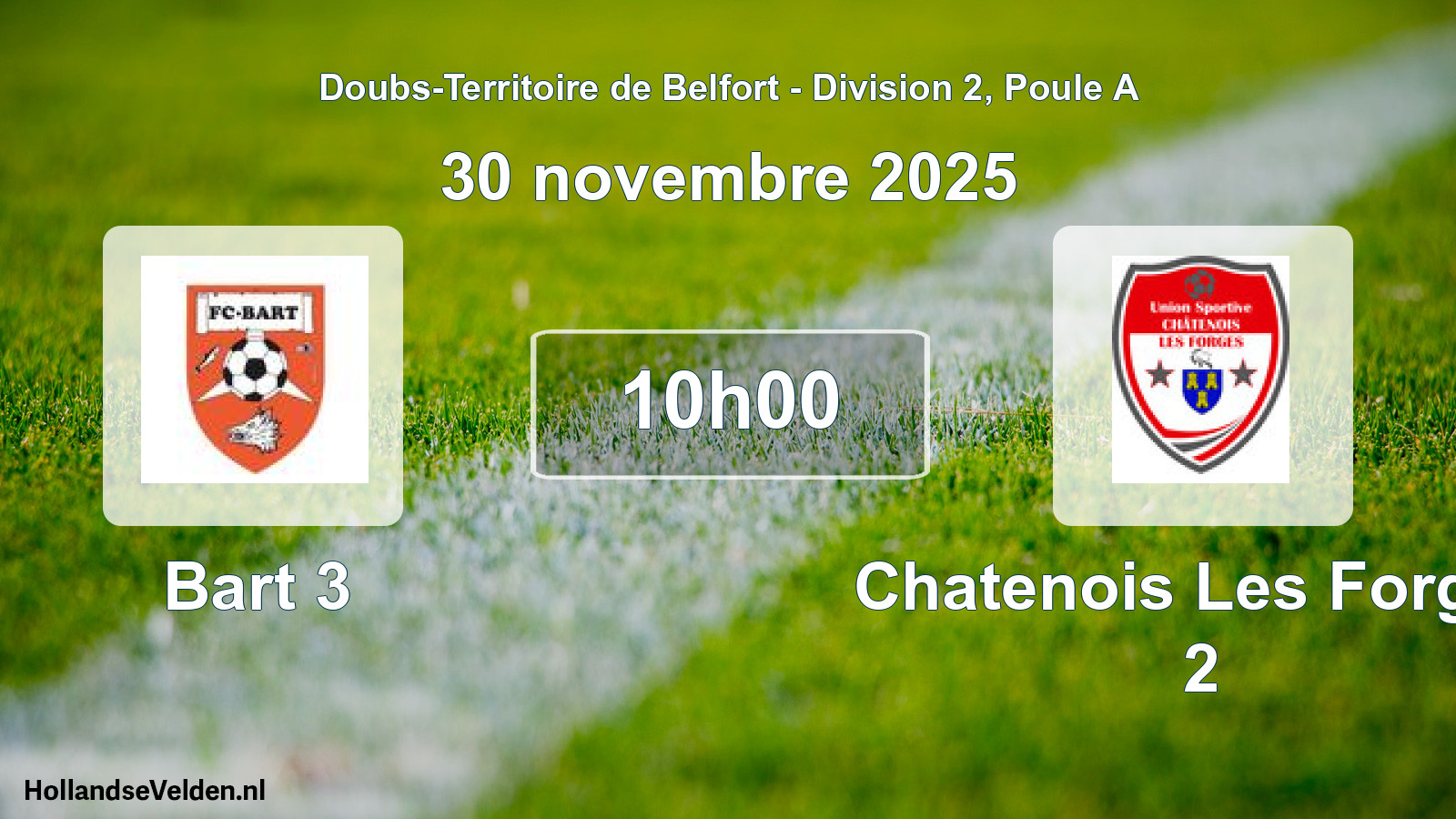 Match programmé: Bart 3 - Chatenois Les Forges 2 (30 novembre 2025)