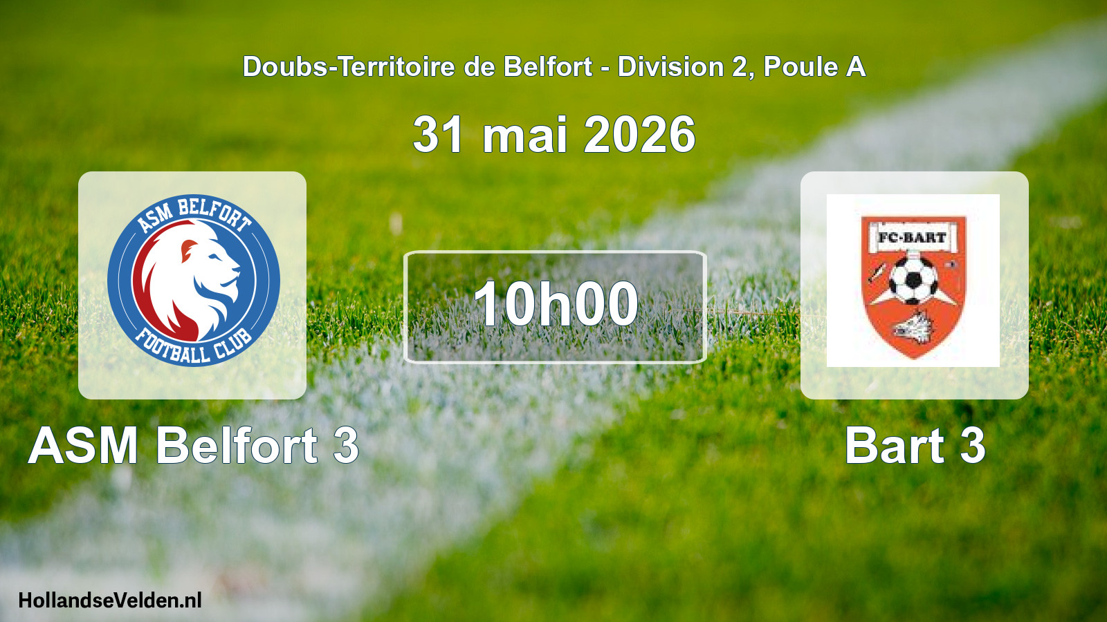 Match programmé: ASM Belfort 3 - Bart 3 (31 mai 2026)