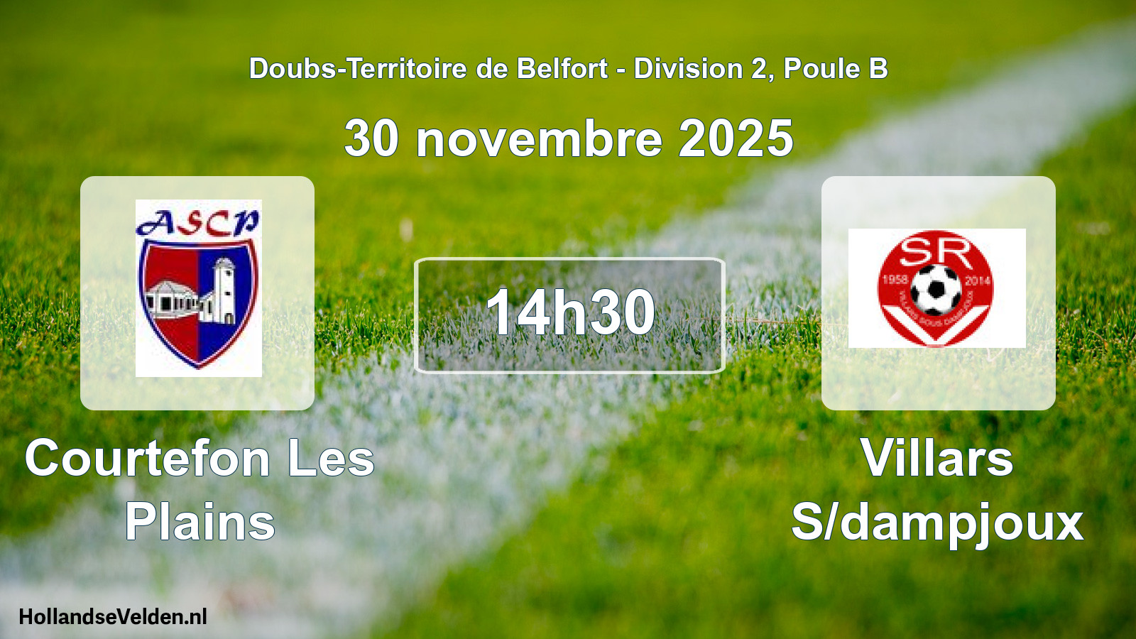 Match programmé: Courtefon Les Plains - Villars S/dampjoux (30 novembre 2025)
