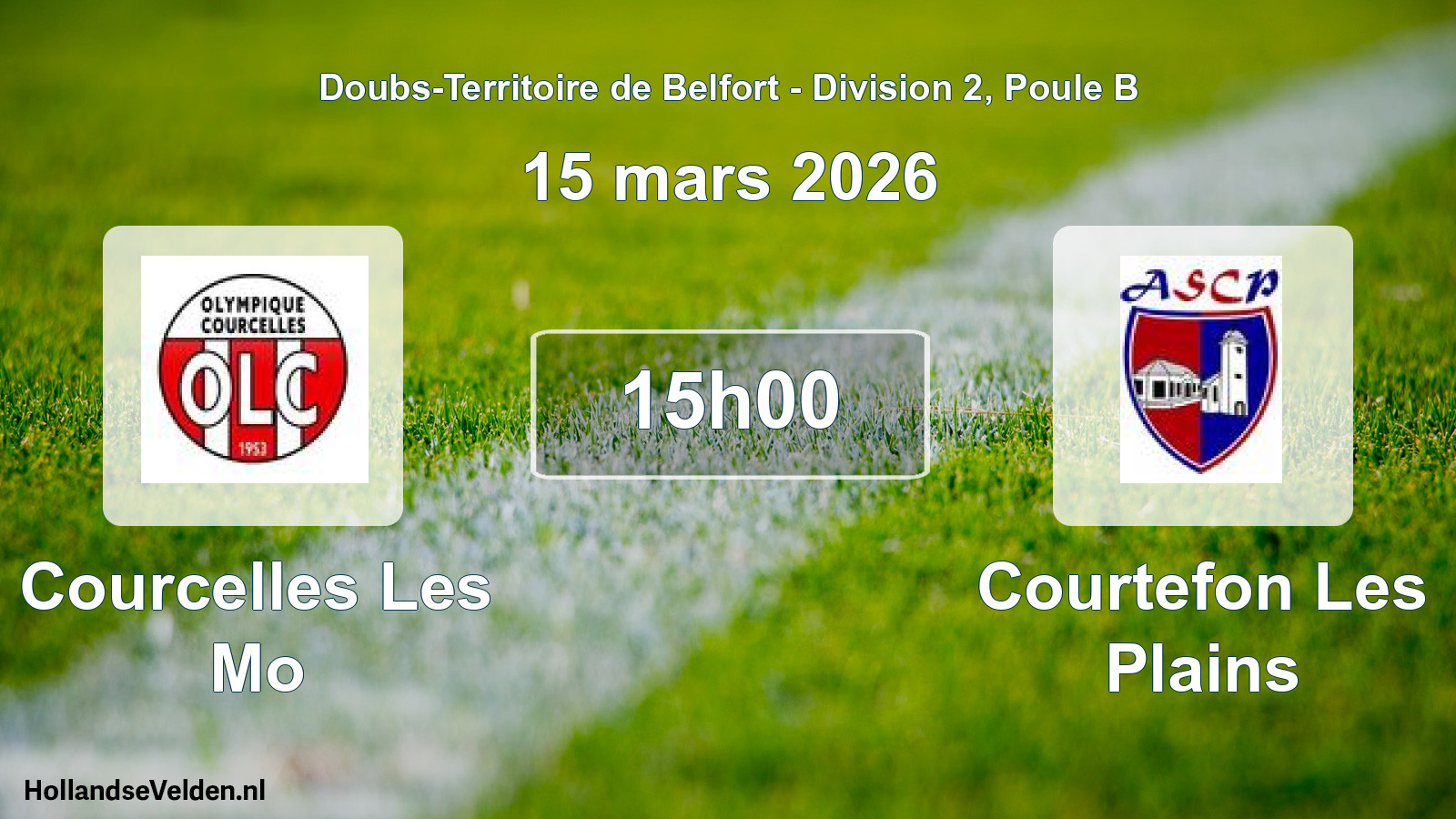 Match programmé: Courcelles Les Mo - Courtefon Les Plains (15 mars 2026)