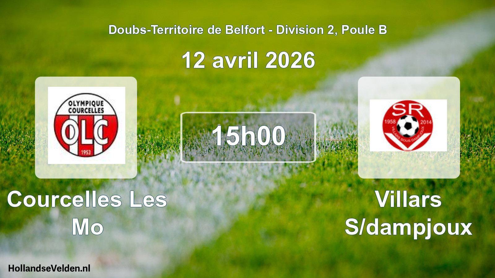 Match programmé: Courcelles Les Mo - Villars S/dampjoux (12 avril 2026)