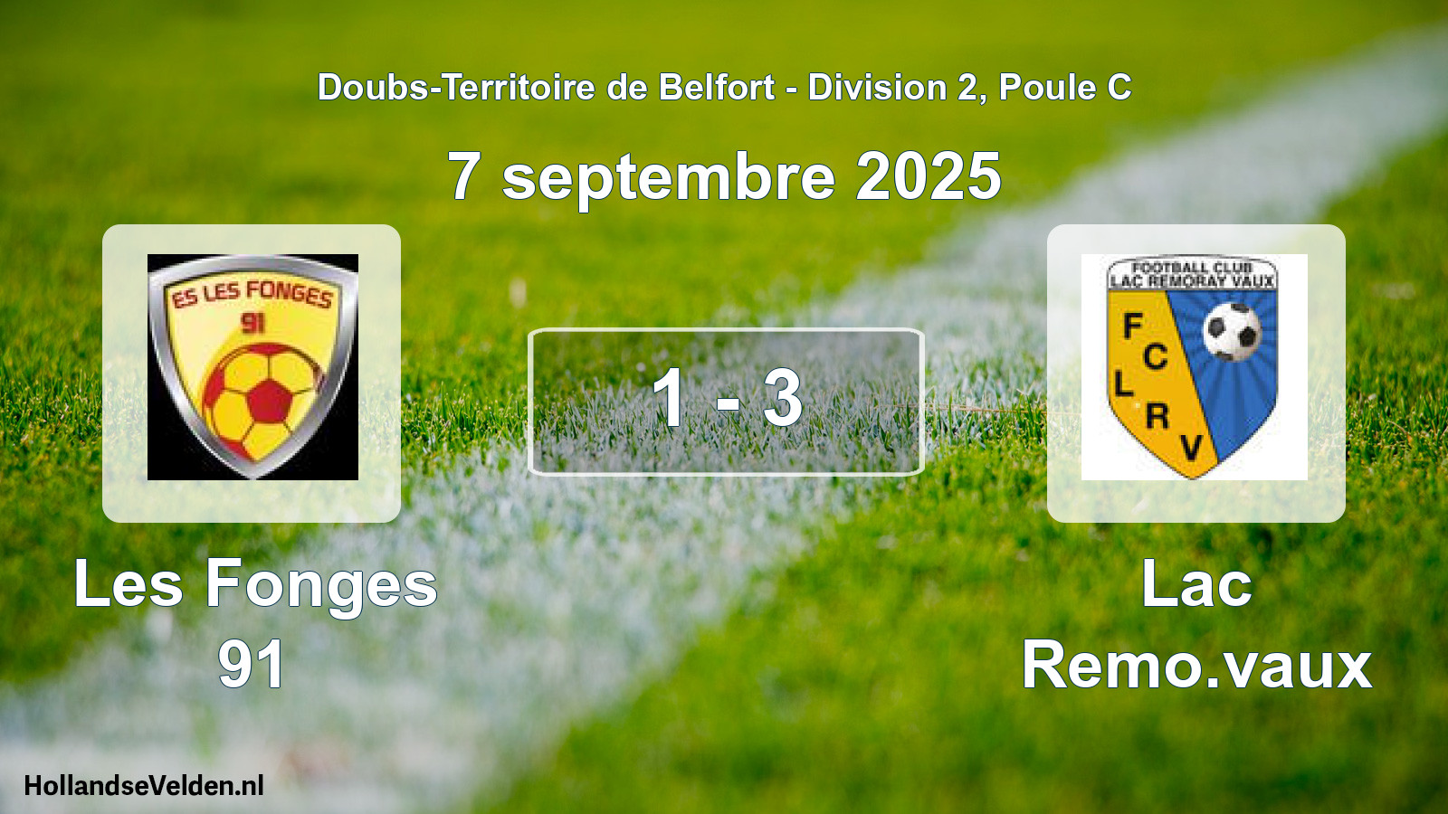 Match joué: Les Fonges 91 - Lac Remo.vaux 1 - 3 (7 septembre 2025)
