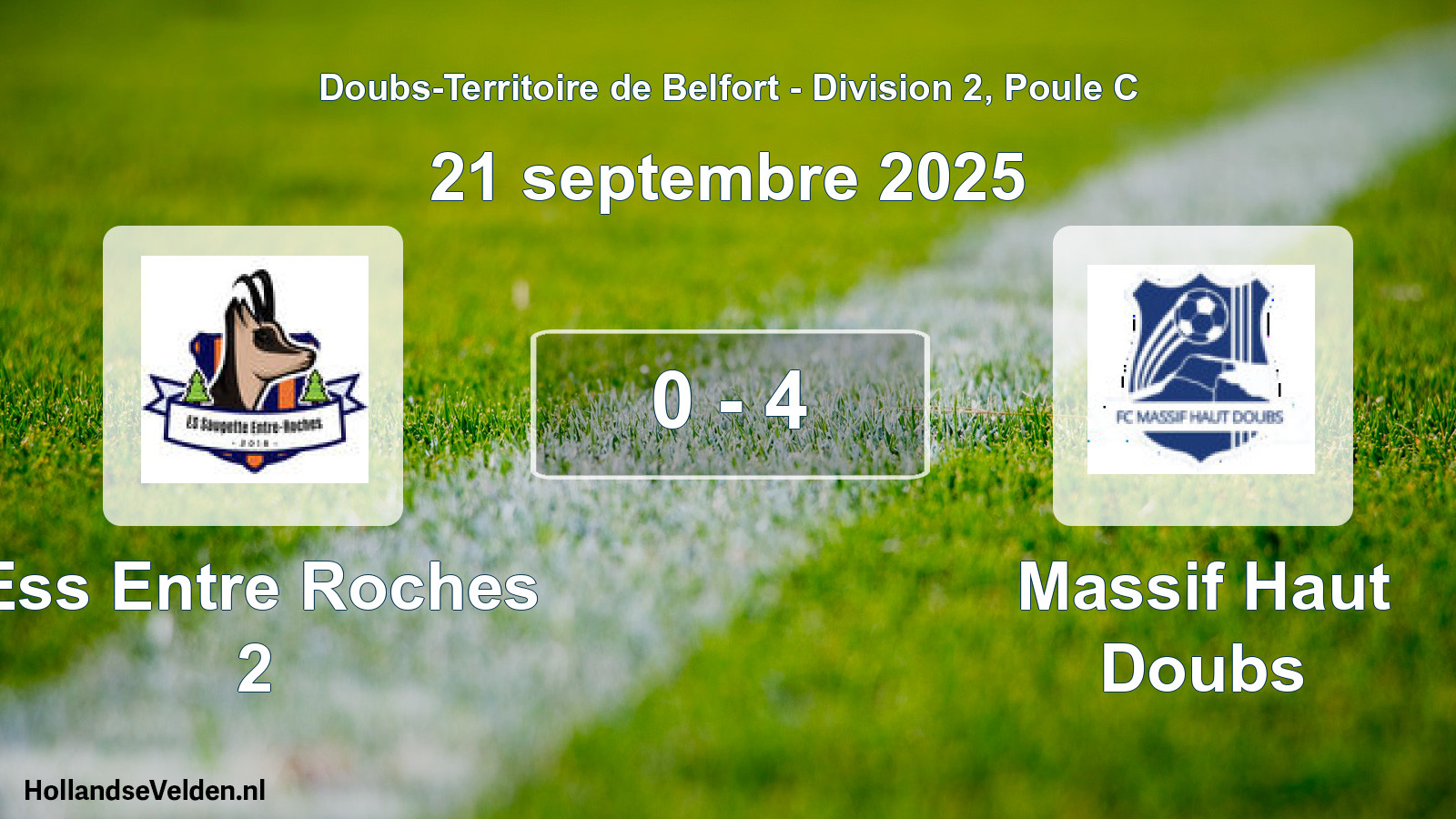 Match joué: Ess Entre Roches 2 - Massif Haut Doubs 0 - 4 (21 septembre 2025)