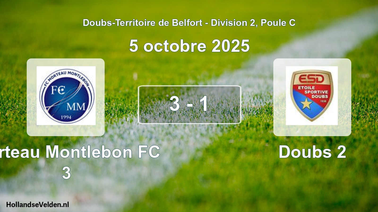 Match joué: Morteau Montlebon FC 3 - Doubs 2 3 - 1 (5 octobre 2025)