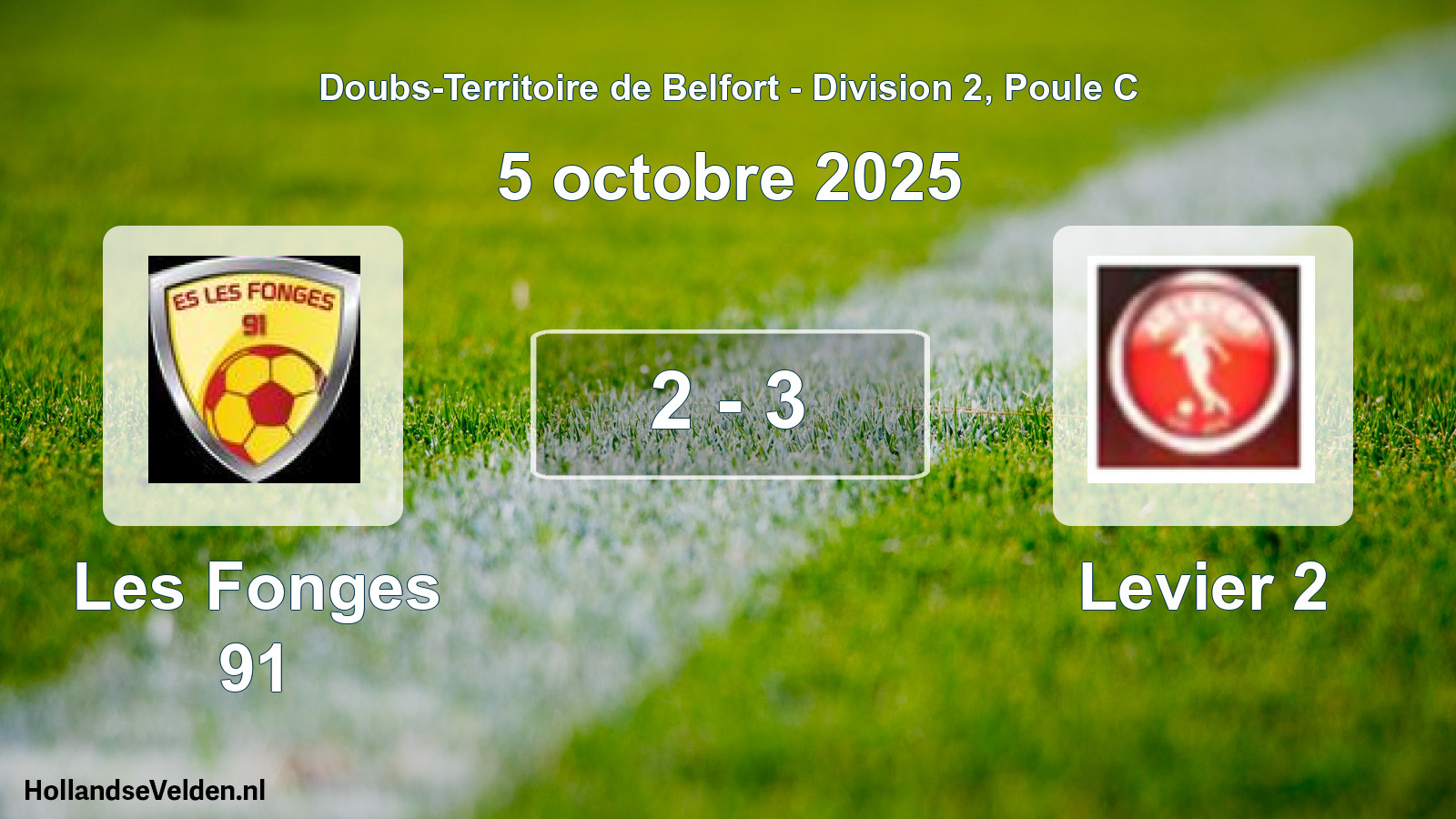 Match joué: Les Fonges 91 - Levier 2 2 - 3 (5 octobre 2025)