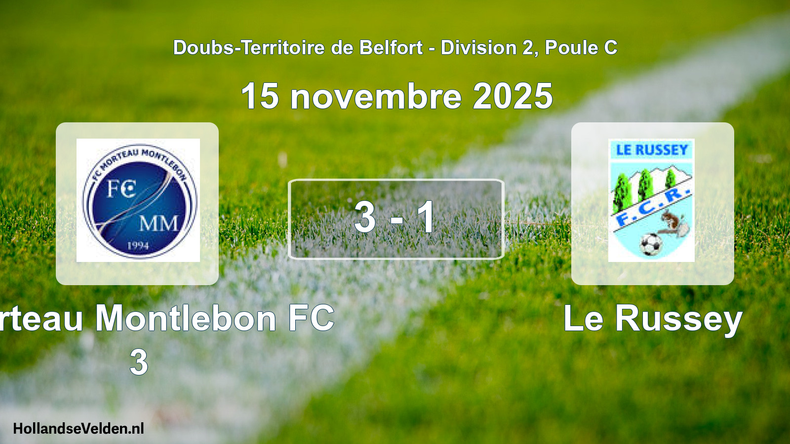Match joué: Morteau Montlebon FC 3 - Le Russey 3 - 1 (15 novembre 2025)