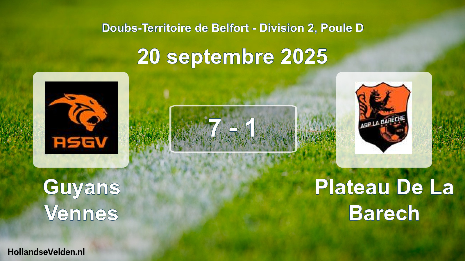 Total number of matches played: Guyans Vennes - Plateau De La Barech 7 - 1 (20 September 2025)