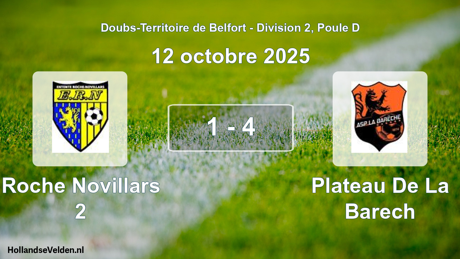 Match joué: Roche Novillars 2 - Plateau De La Barech 1 - 4 (12 octobre 2025)
