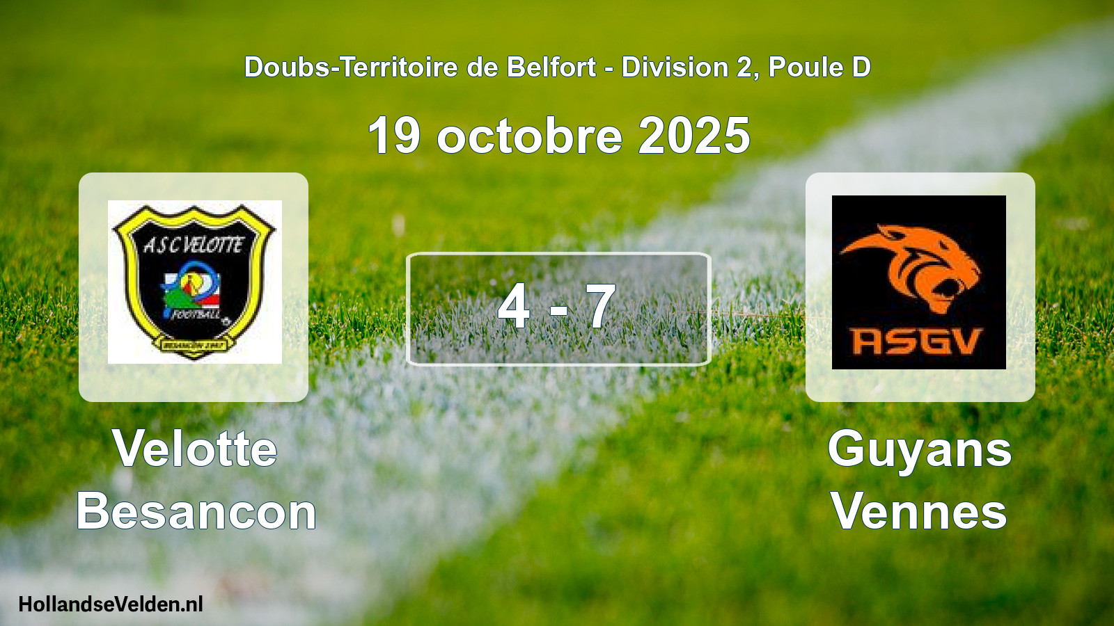 Gespeelde wedstrijd: Velotte Besancon - Guyans Vennes 4 - 7 (19 oktober 2025)