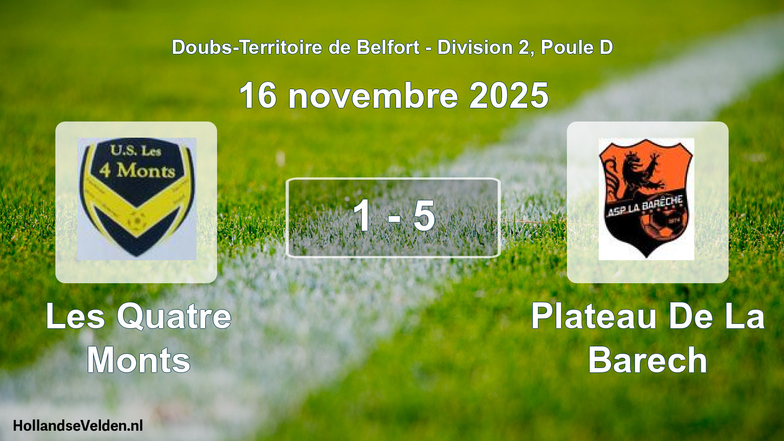 Match joué: Les Quatre Monts - Plateau De La Barech 1 - 5 (16 novembre 2025)