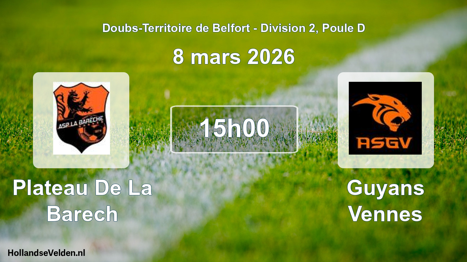 Match programmé: Plateau De La Barech - Guyans Vennes (8 mars 2026)