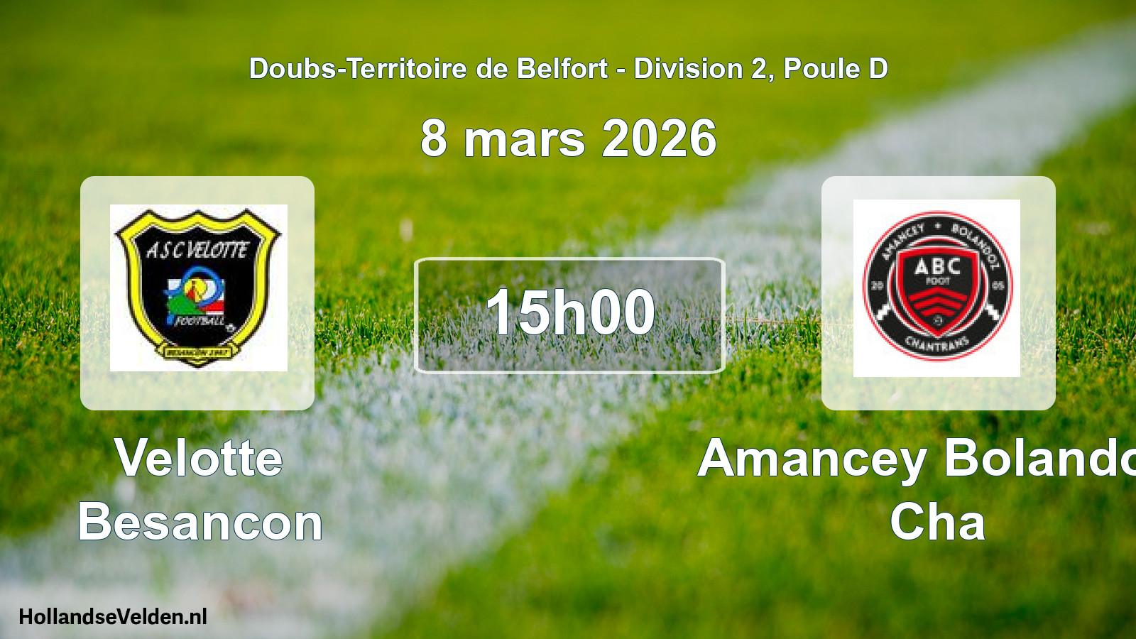 Match programmé: Velotte Besancon - Amancey Bolandoz Cha (8 mars 2026)