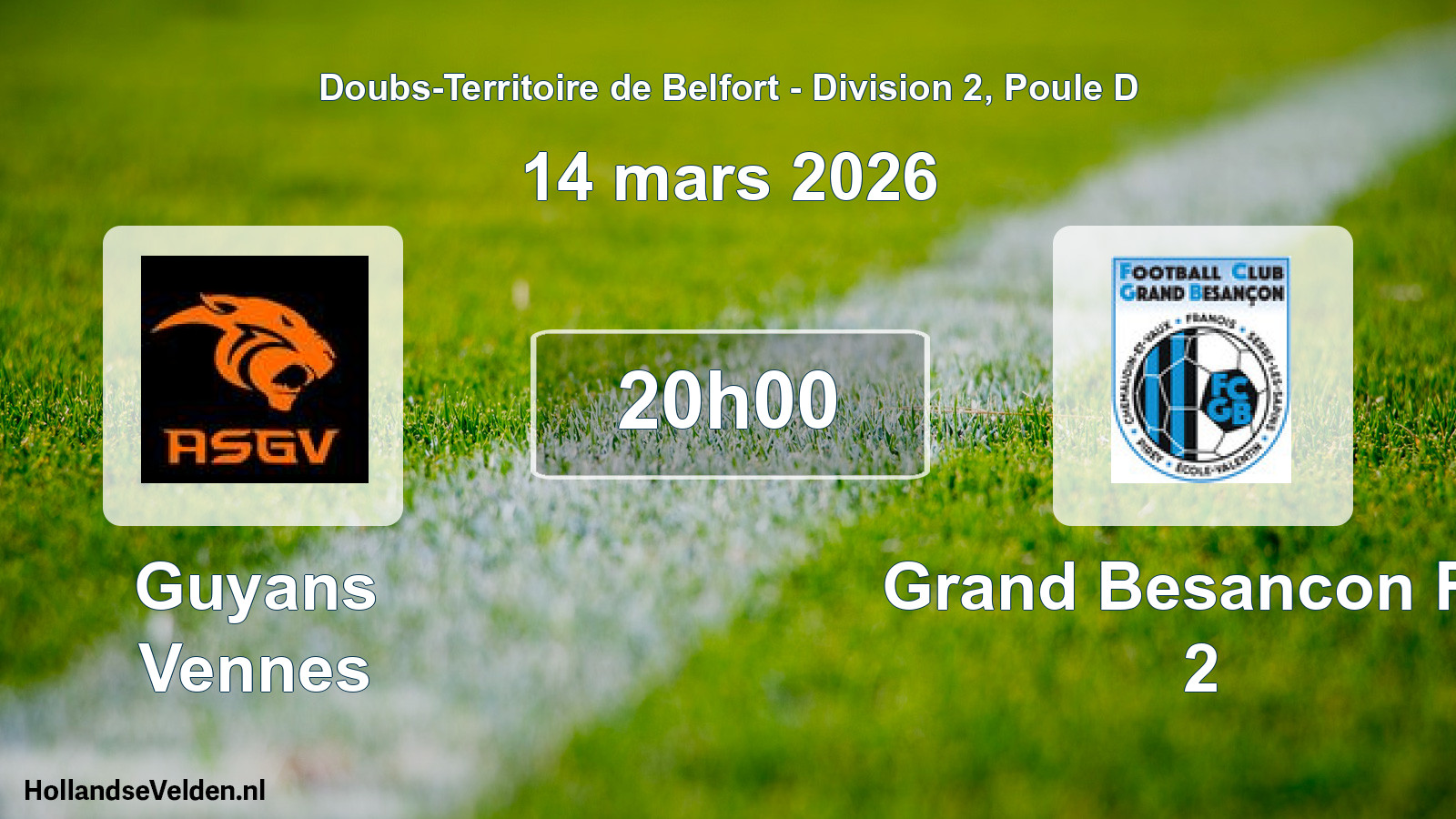 Match programmé: Guyans Vennes - Grand Besancon FC 2 (14 mars 2026)