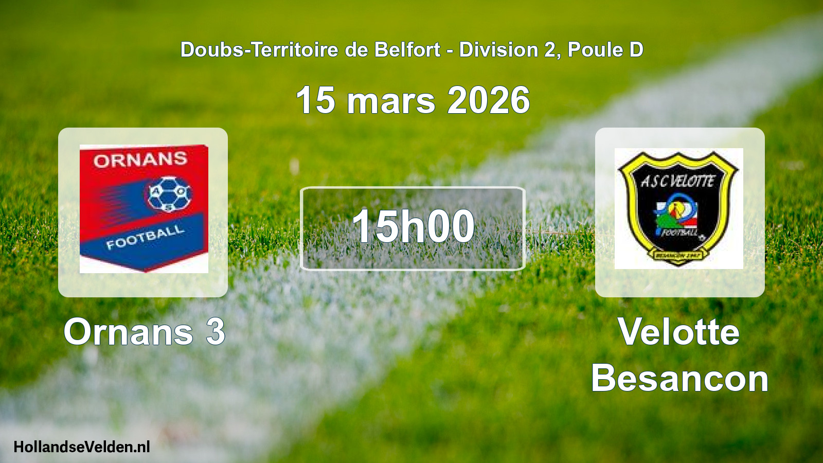 Match programmé: Ornans 3 - Velotte Besancon (15 mars 2026)