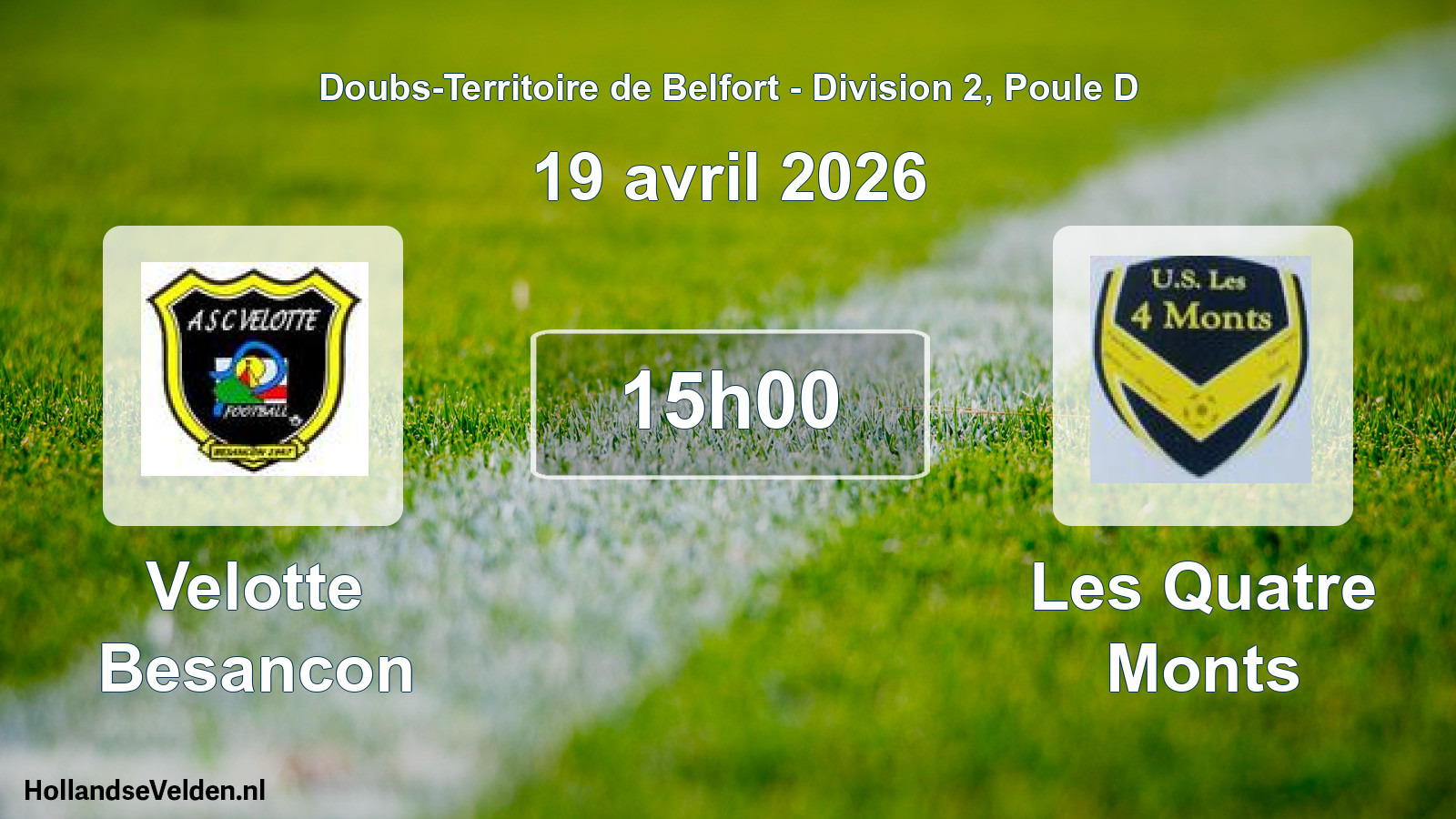 Match programmé: Velotte Besancon - Les Quatre Monts (19 avril 2026)