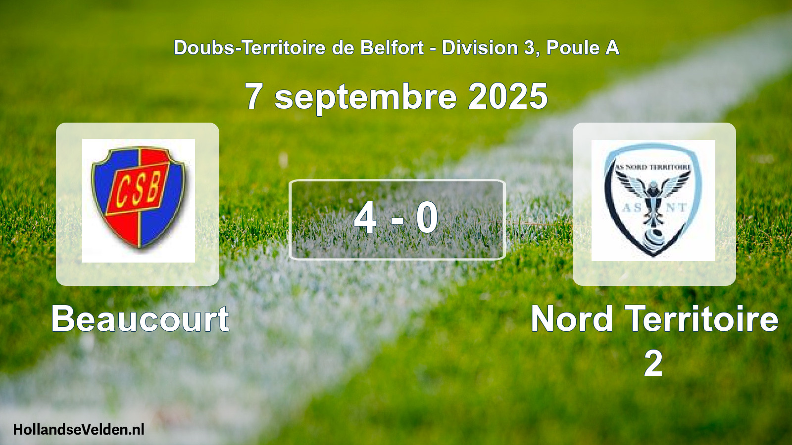 Total number of matches played: Beaucourt - Nord Territoire 2 4 - 0 (7 September 2025)