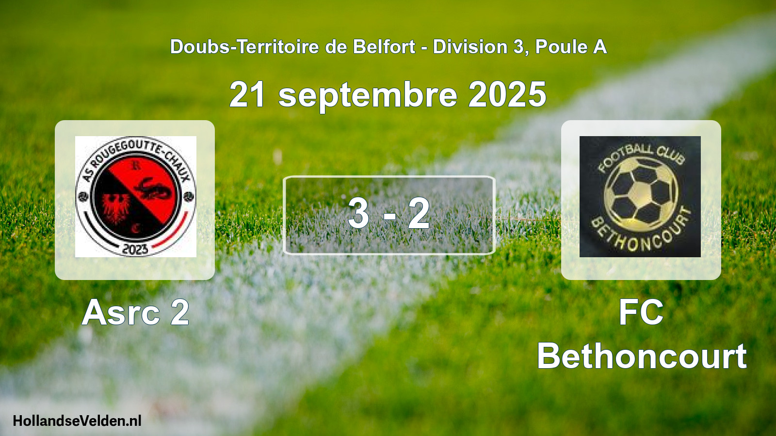 Match joué: Asrc 2 - FC Bethoncourt 3 - 2 (21 septembre 2025)
